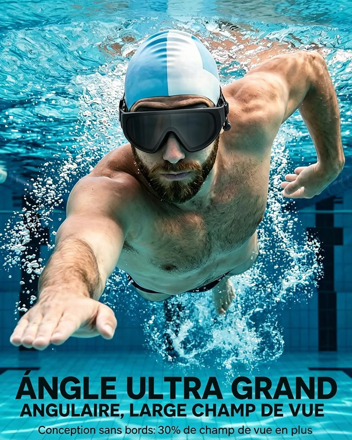 Zoomsnail Lunettes de Piscine Panoramiques 180° sans Monture, Anti-Buée, Confort Silicone, Étanches