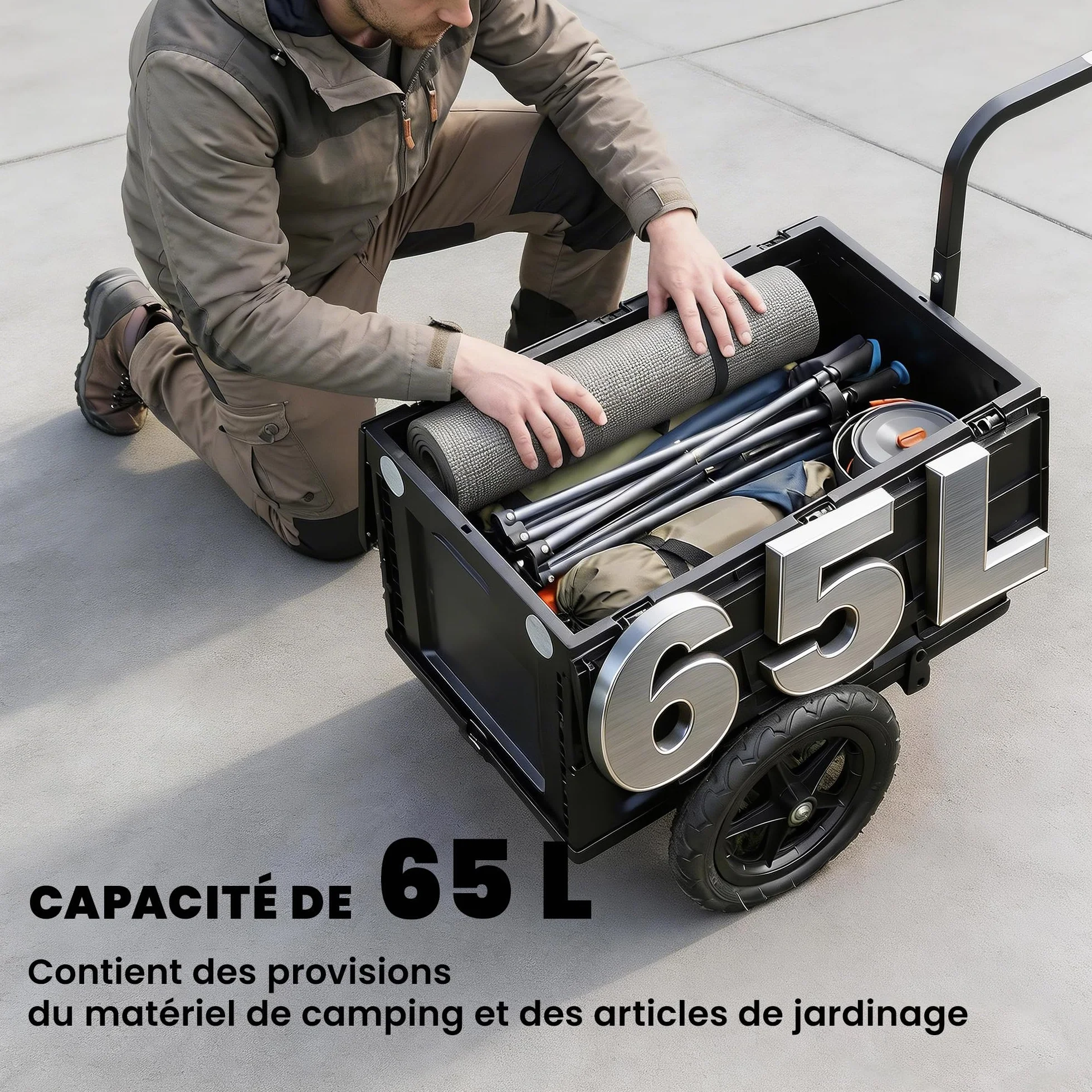 SPORTNOW Remorque Vélo Cargo Pliable 65L 30kg Roues 12" Noir