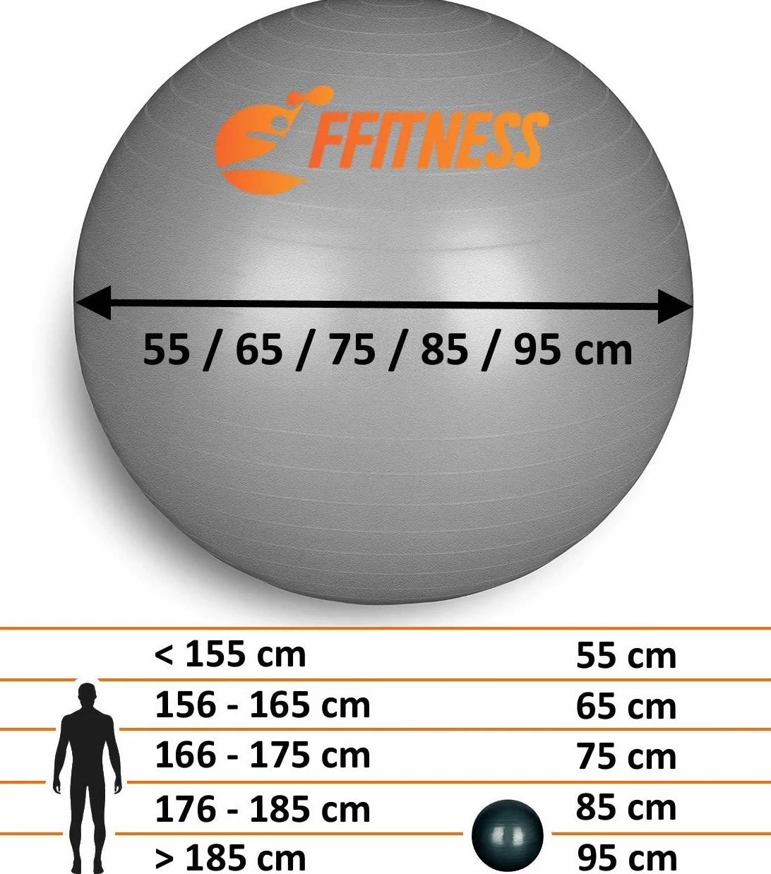 Ballon de Gymnastique Fitness Anti-Éclatement 55-95 cm pour Gainage Abdominaux