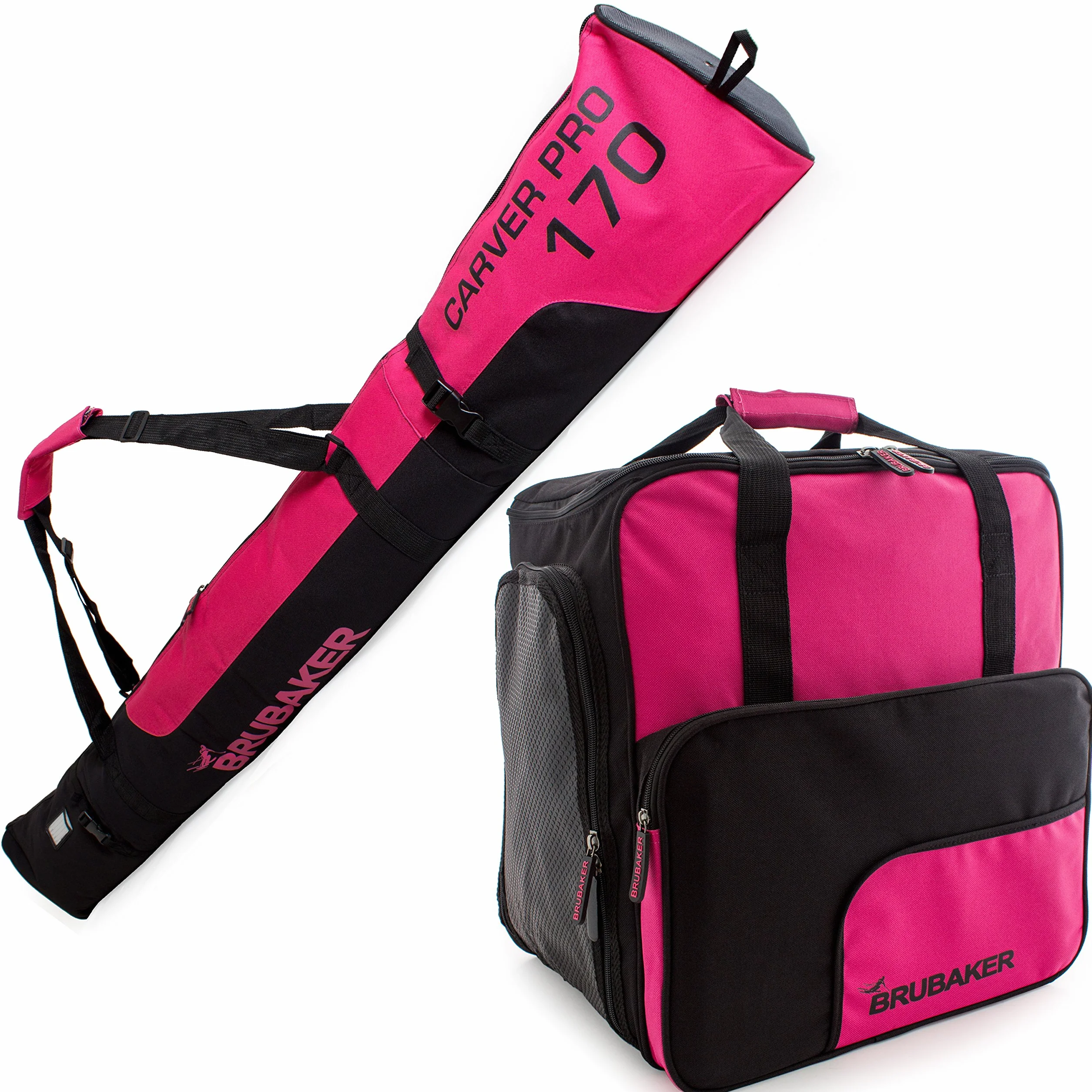 BRUBAKER Sac à Chaussures de Ski Super Function 2.0 Housse à Skis Carver Pro 2.0 170 cm Fuchsia Flou Noir