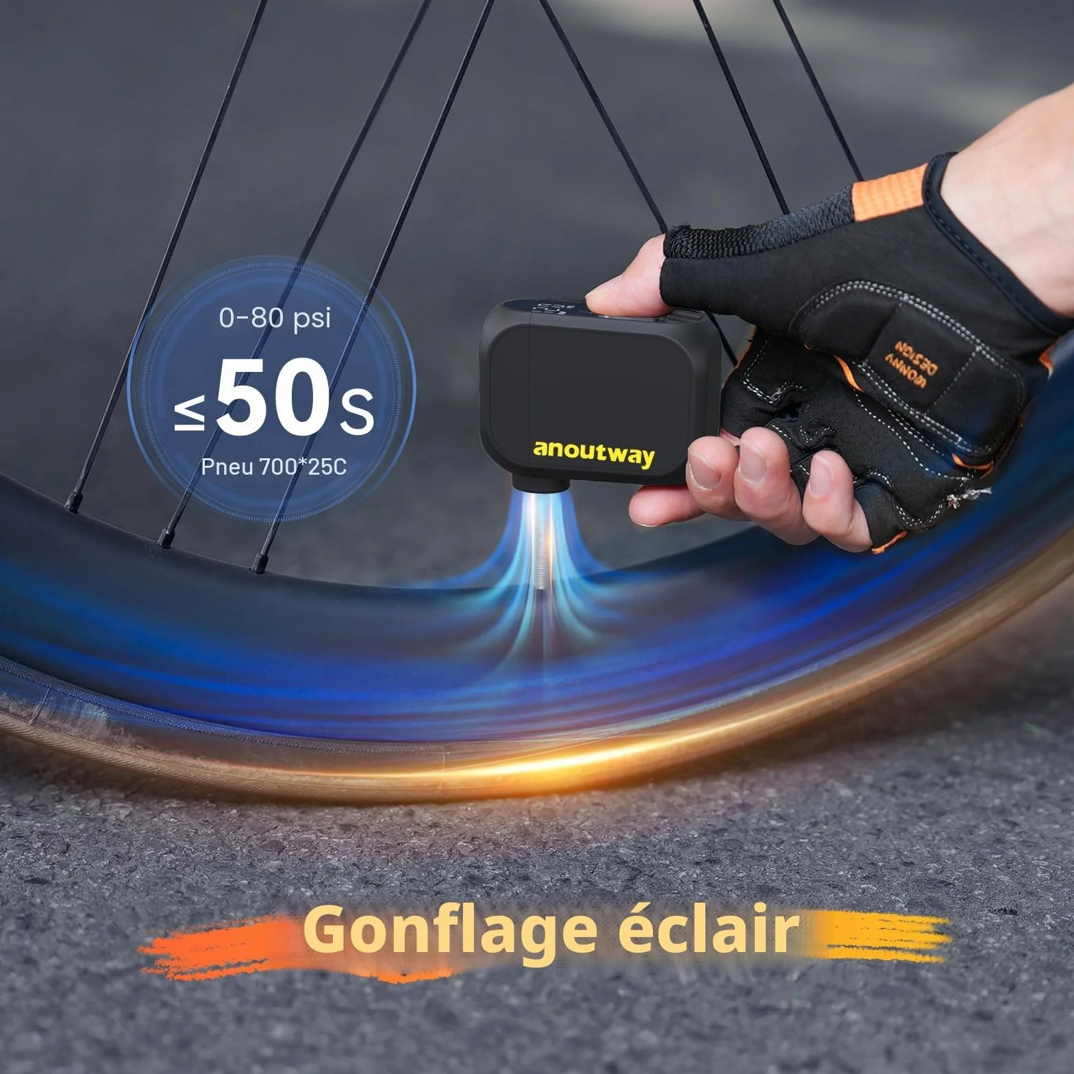 Mini Pompe à vélo électrique avec manomètre numérique AT1 Pro, arrêt automatique pour VTT et vélo de route