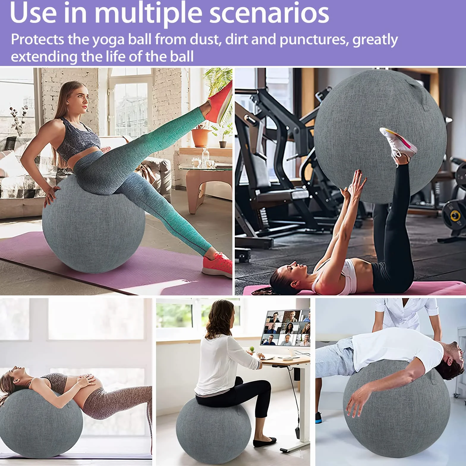 Housse de ballon de gymnastique 55-75 cm pliable en tissu pour fitness pilates yoga