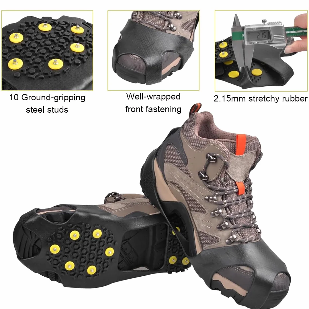 Crampons Antidérapants Remplaçables pour Chaussures, Grips à Glace, Pointes en Acier Inoxydable, Neige et Glace Randonnée Hiver (Taille L)