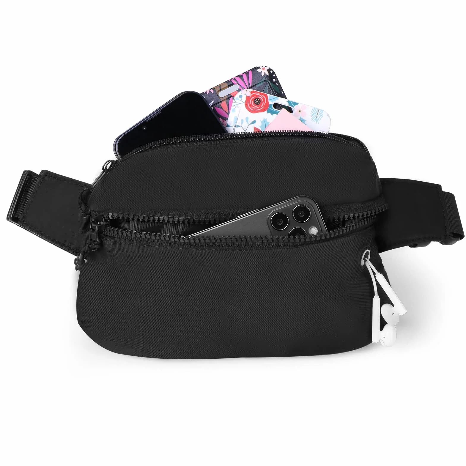 Vinabo Sac Banane Homme Femme avec Prise Casque et 2 Poches Chic Ceinture Réglable pour Taille Randonnée Camping