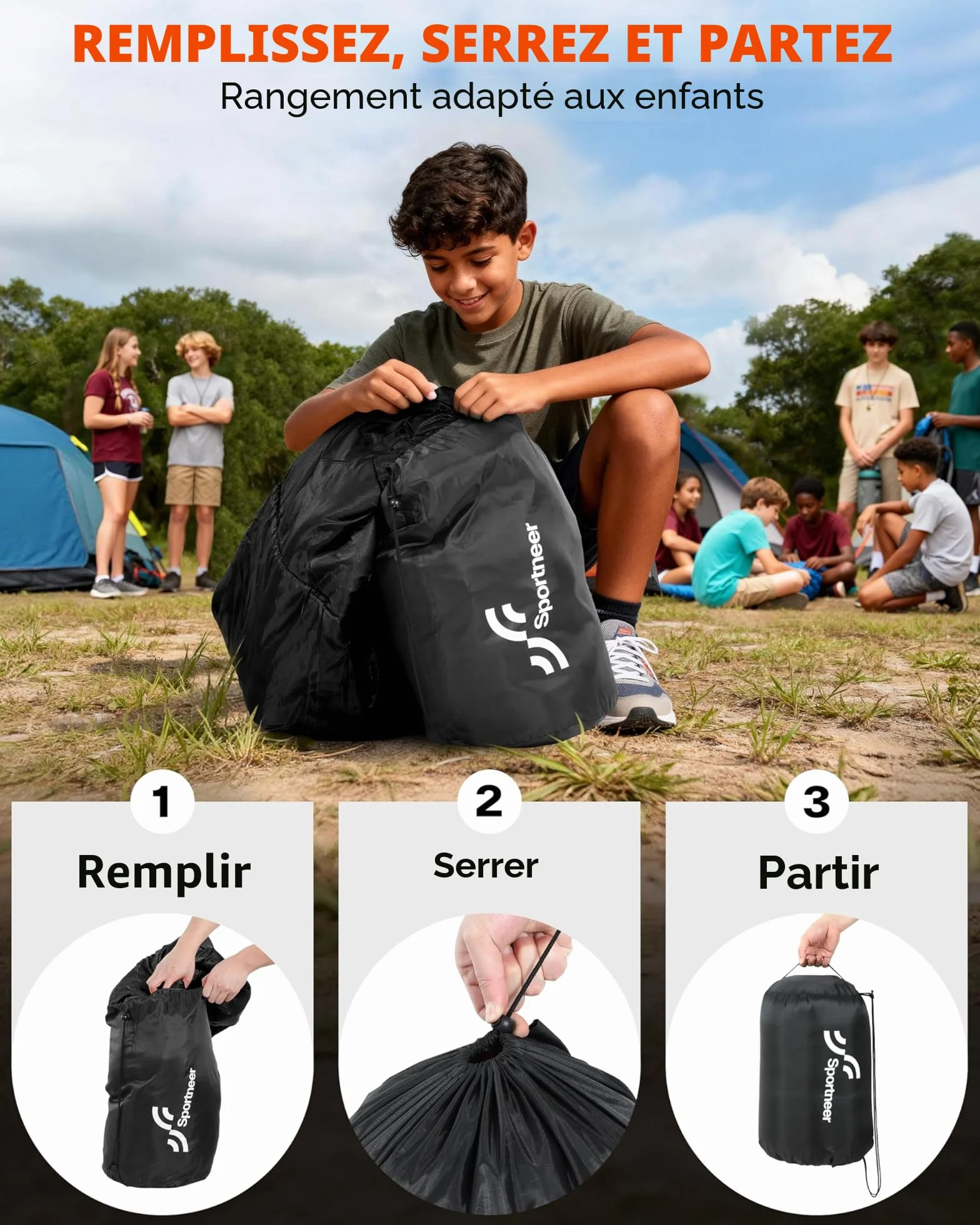 Sportneer Sac de Couchage d'extérieur Léger Portable pour Camping Randonnée Adultes Enfants