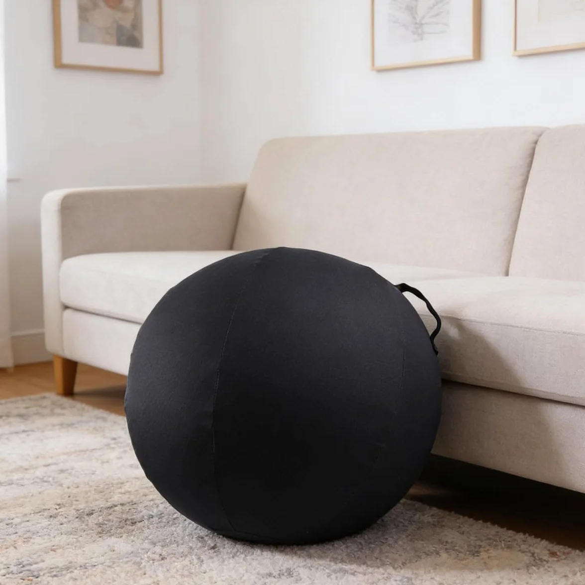 Housse de protection ballon yoga 65 cm coton respirant poignée transport gris foncé