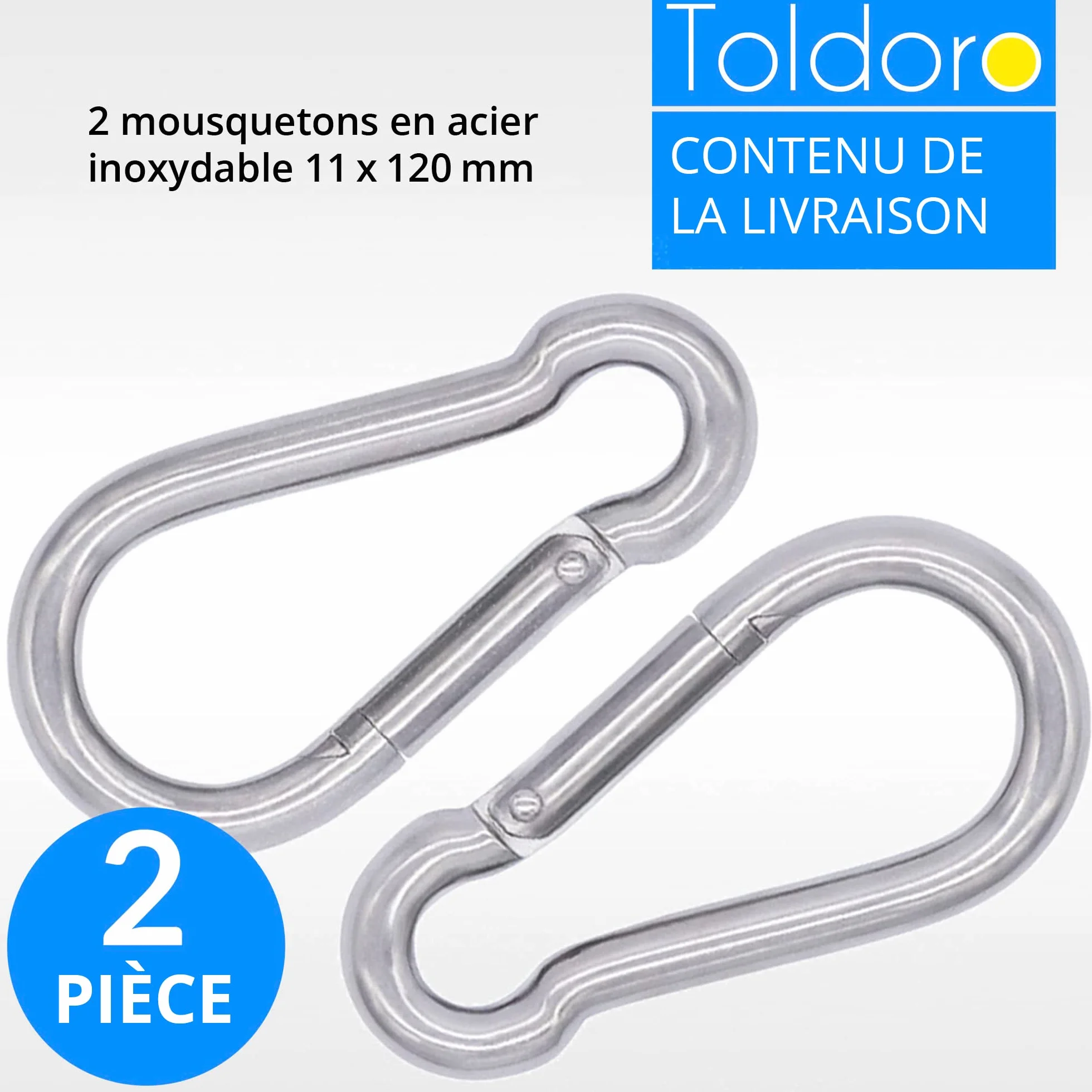 Toldoro Mousqueton 11x120mm Acier Inoxydable AISI 316 V4A Grande Taille