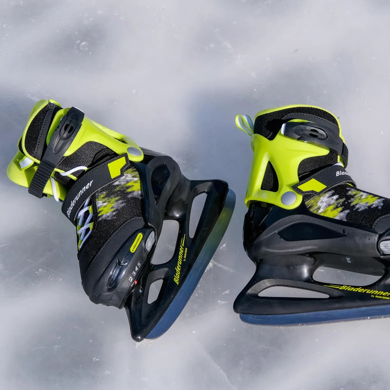 Bladerunner Micro Ice Patins à Glace Taille Réglable, Enfants et Adolescents, Noir/Citron Vert, 36-40
