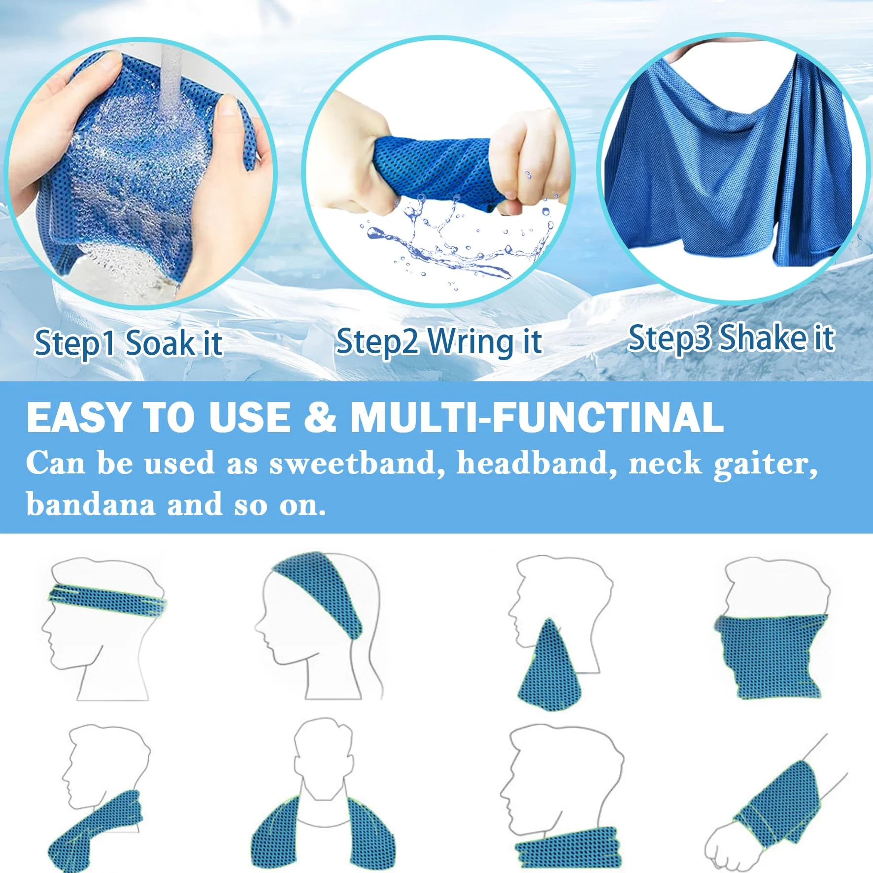 Lot de 60 Serviettes rafraîchissantes en Microfibre pour Le Cou et Le Visage | Grande Taille (101,6 x 30,5 cm) | Respirantes,Douces et Anti-transpirantes | Idéales pour Le Sport (Gymnastique,Yoga,gol