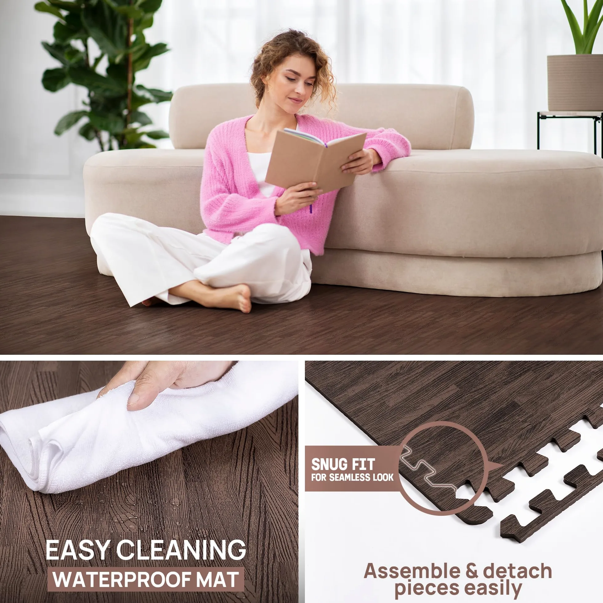 Yes4All Tapis de sol en mousse imitation bois – 1,1 m², 2,2 m², 3,3 m² – Dalles en mousse EVA emboîtables avec bordures, pour protéger le sol et créer un espace d'entraînement à domicile
