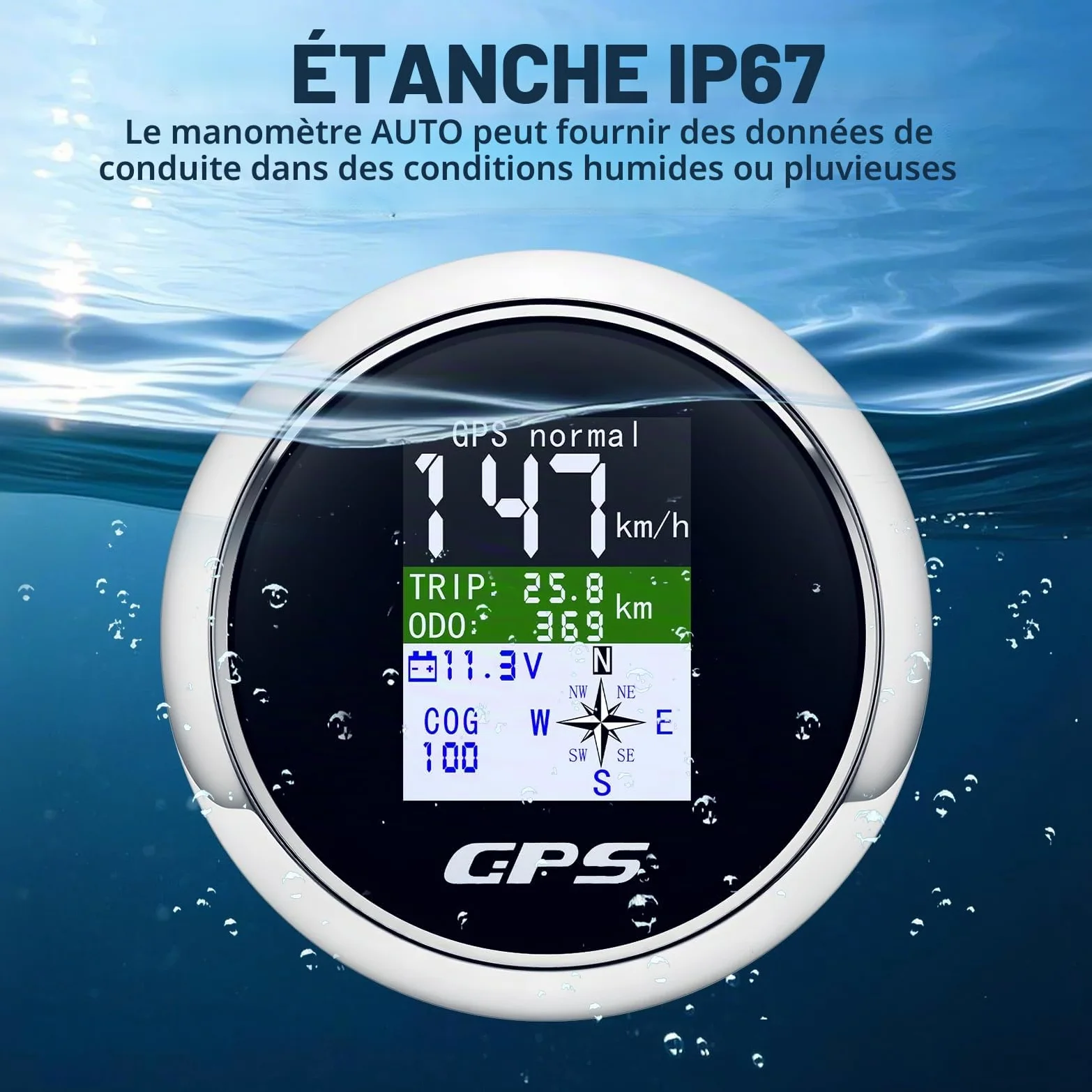 Compteur de vitesse et compteur de vitesse GPS numérique 85 mm avec compteur kilométrique, étanche IP67 pour voiture, bateau, yacht - 12 V/24 V