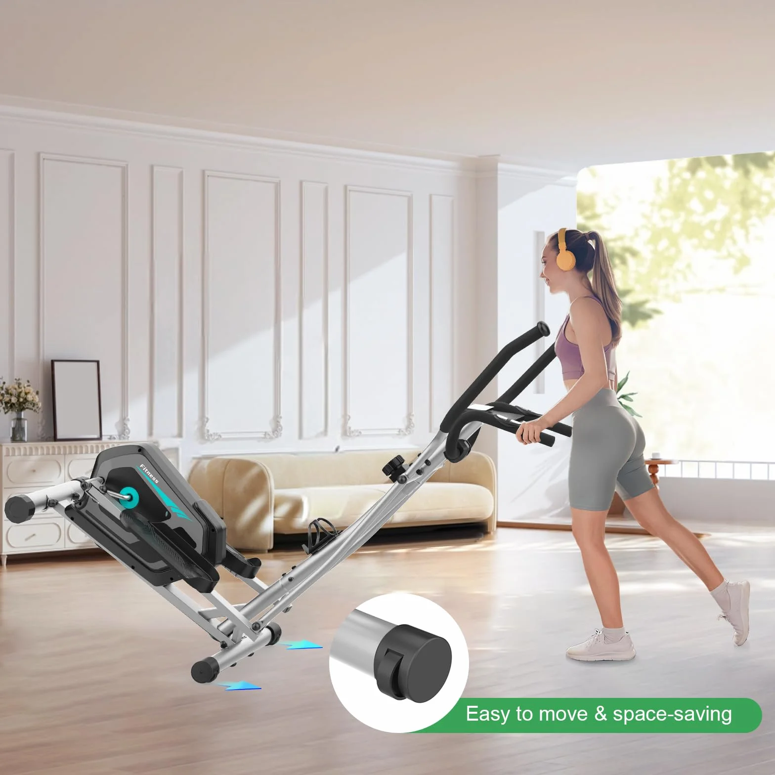 Vélo elliptique magnétique 16 niveaux de résistance Bluetooth App pulse rate grips LCD monitor capacité max 130 kg