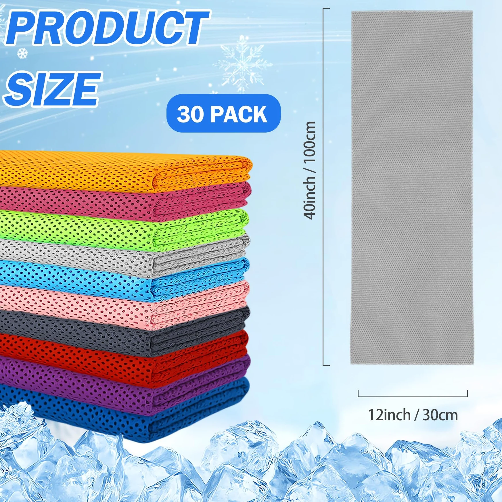 Lot de 60 Serviettes rafraîchissantes en Microfibre pour Le Cou et Le Visage | Grande Taille (101,6 x 30,5 cm) | Respirantes,Douces et Anti-transpirantes | Idéales pour Le Sport (Gymnastique,Yoga,gol