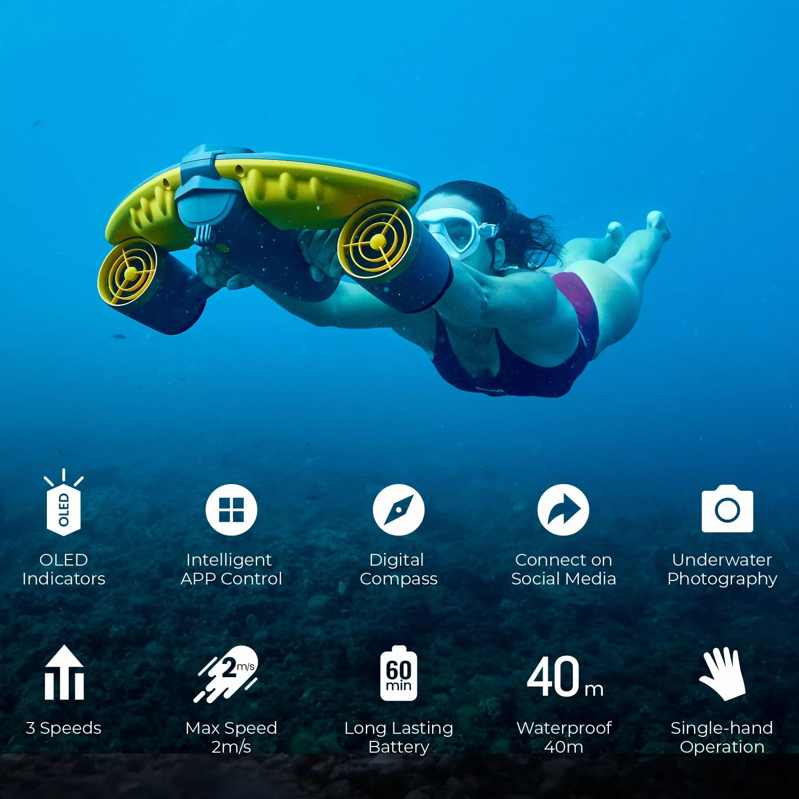 Sublue Navbow Plus Smart sous-Marine Trottinette à Double Moteur avec Support pour caméra d'action, 2 m/s, pour Piscine, Plongée, Scooter (Arance-S)