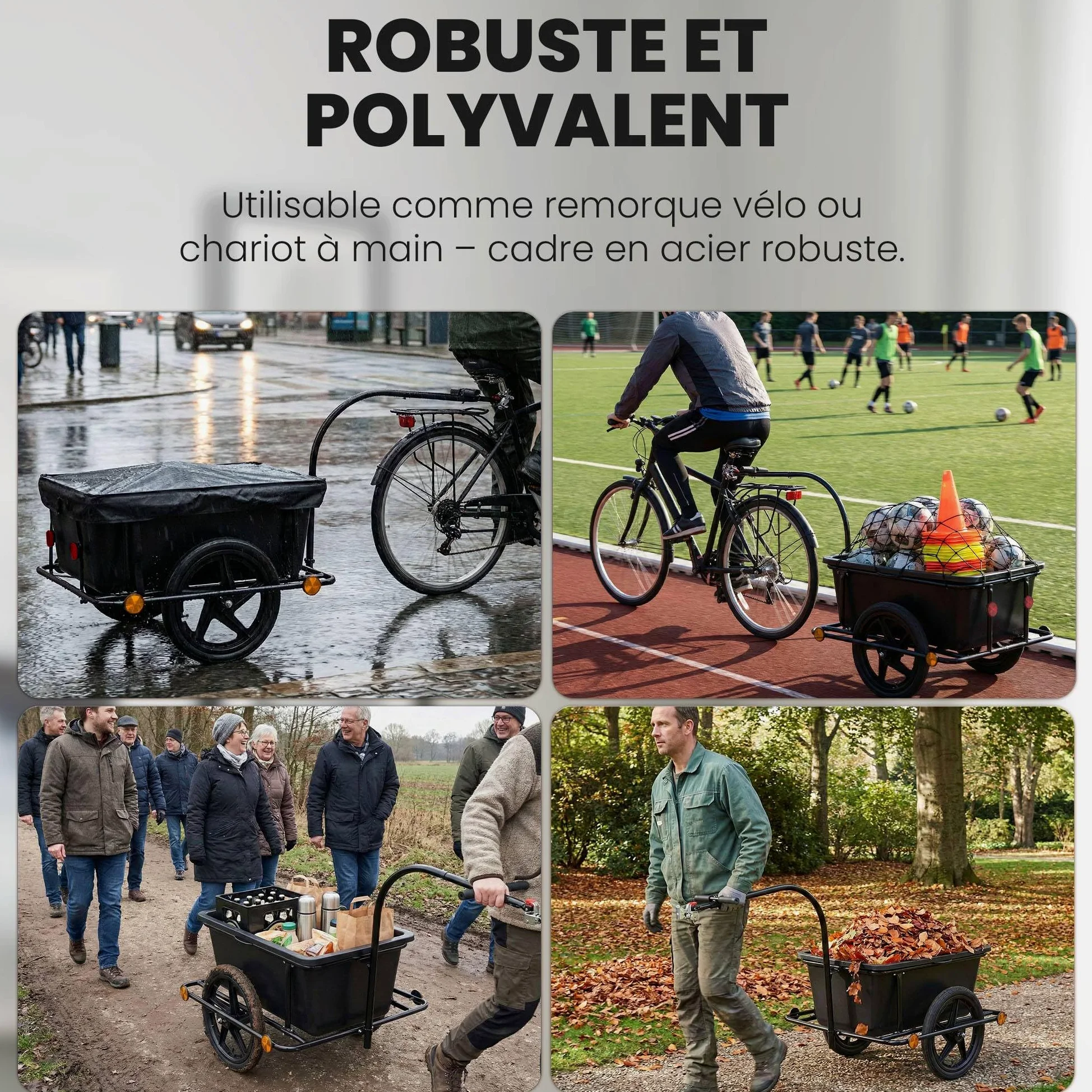 CLP Remorque Velo Cargo Haarlem, Chariot de Transport 2 en 1 avec Attelage & Bache, Cadre Acier Robuste, 80kg, pour Velos 26-28 Pouces, Couleur:Noir