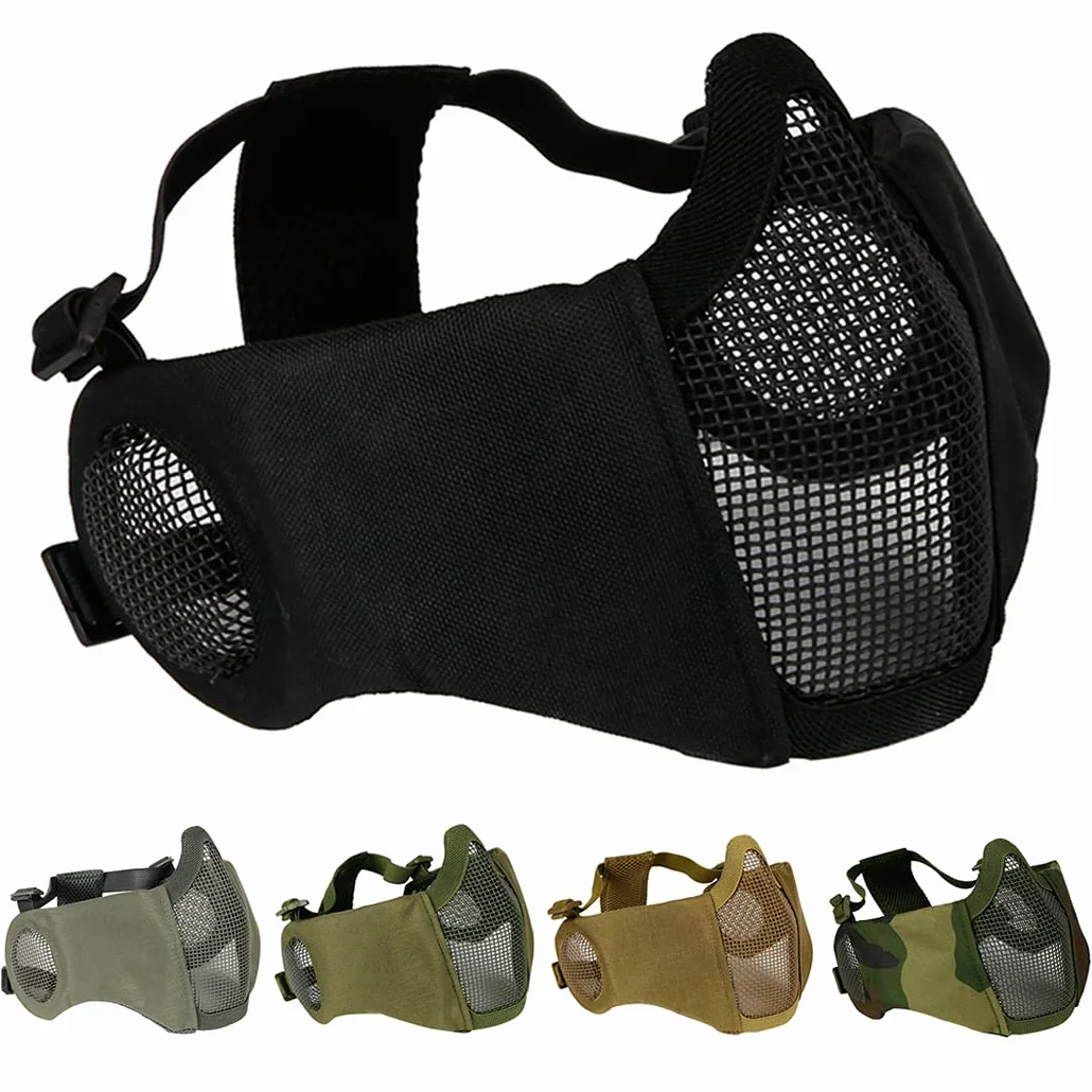 Demi-masque pliable airsoft en maille avec protection auditive pour paintball chasse
