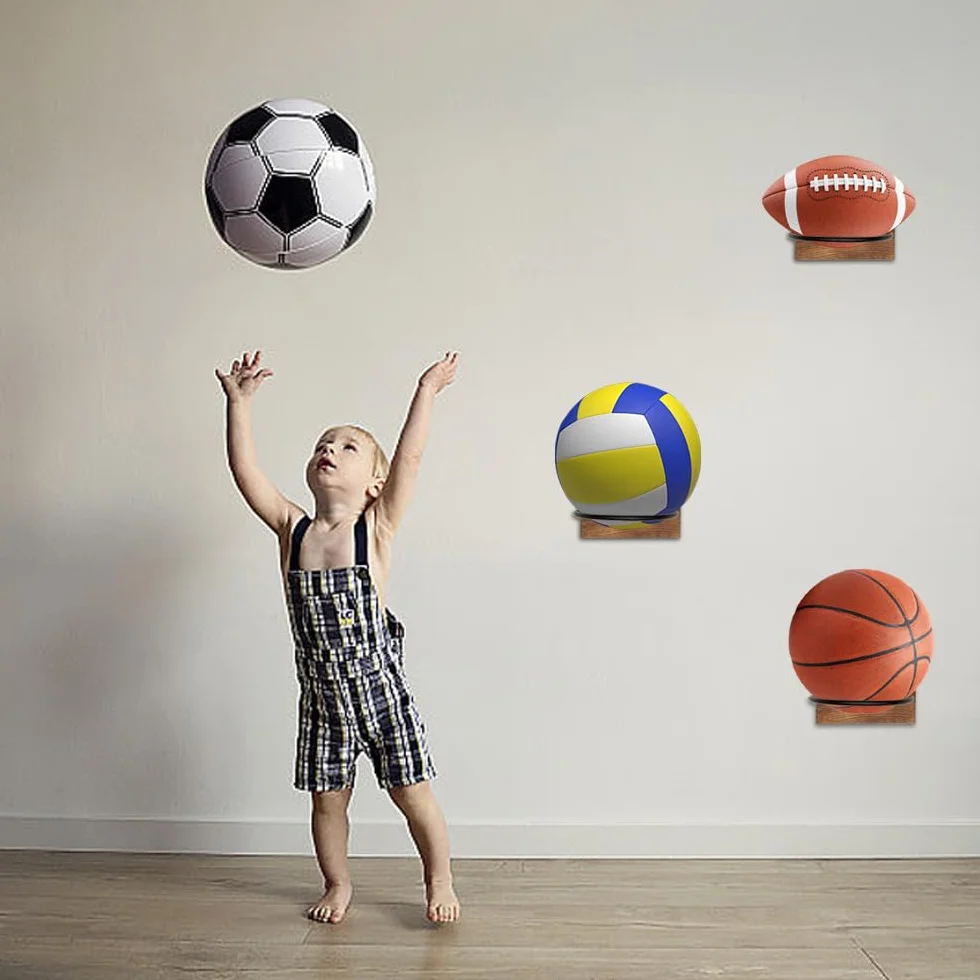 Support de Balle Métal Noir Mural pour Ballon de Sport Football, Basket-Ball, Rugby, Volleyball