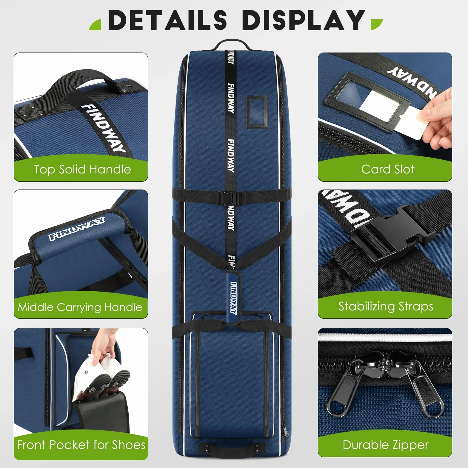 Findway Sac de Voyage de Golf à Roues, 900D Oxford Imperméable, Rembourré avec Pad Amovible