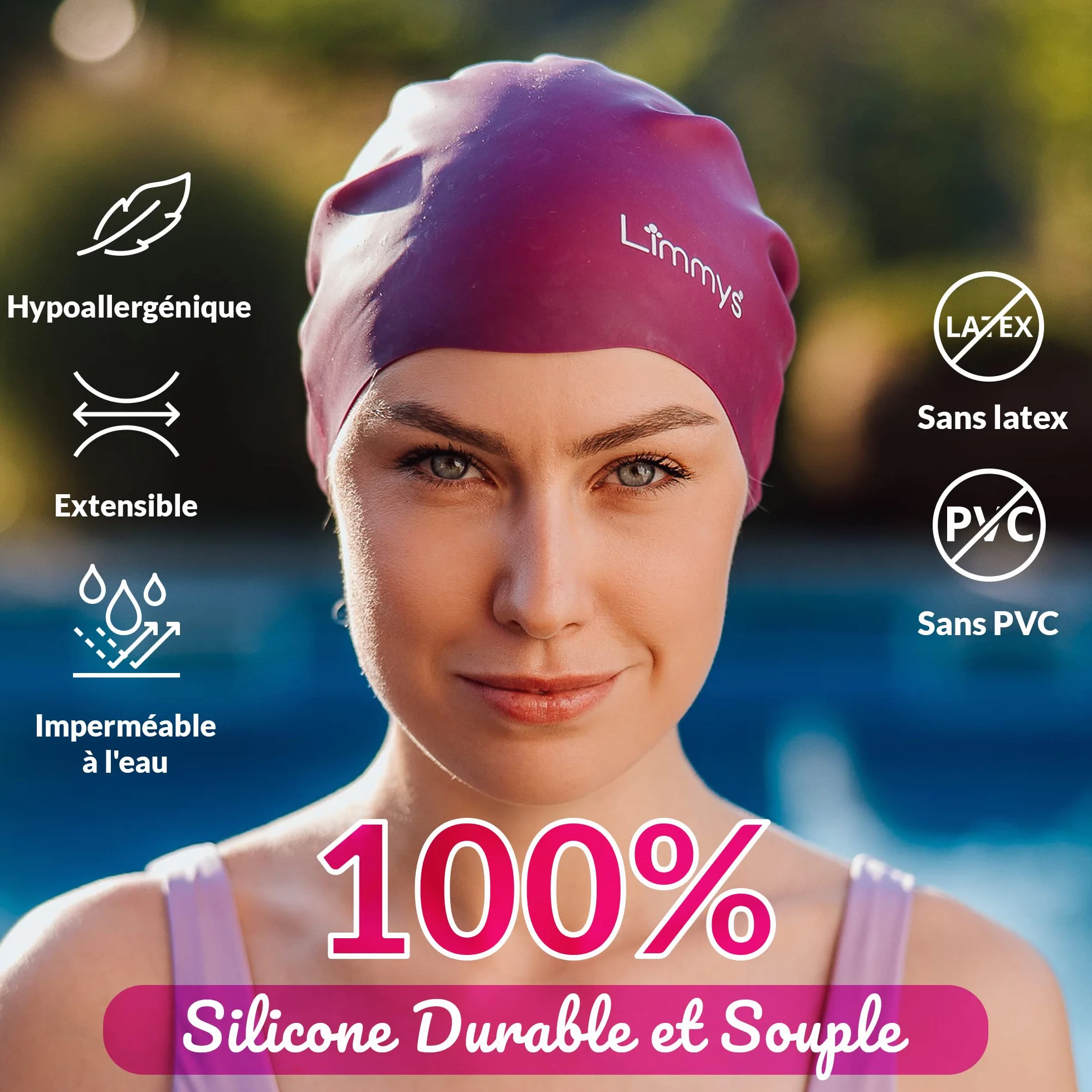 Limmys Bonnet de Natation en Silicone pour Adultes – Souple Extensible Résistant au Chlore