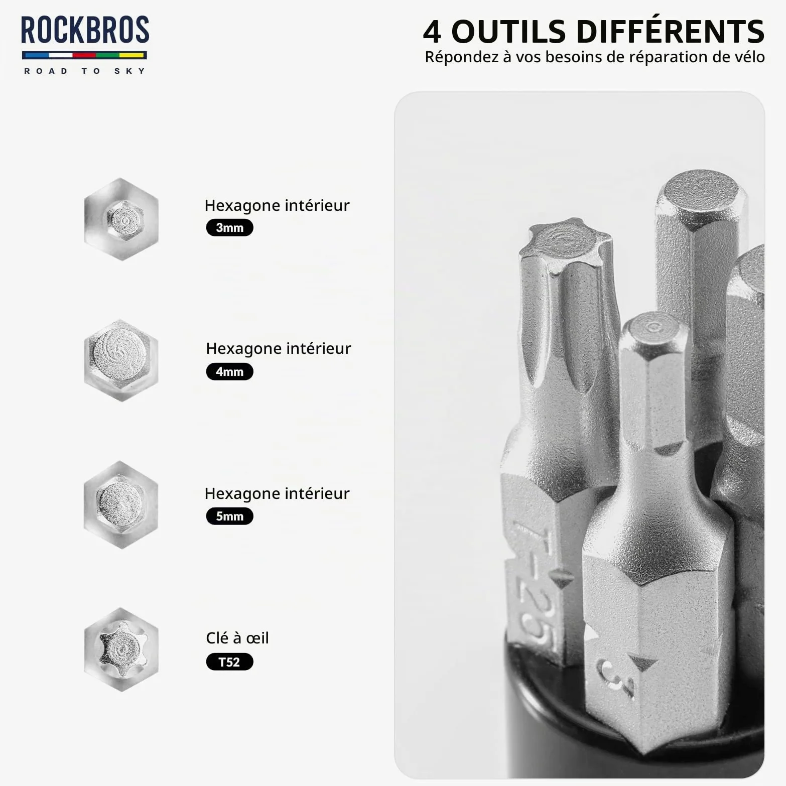 ROCKBROS Road to Sky Coupe-Cha?ne de Vélo Clés Ensemble Embout Bouchon Guidon Multitool 6 en 1 Universel Pince à Maillons Outil Réparation Multifonctionnel Alliage d'Aluminium VTT BMX Vélo de Route