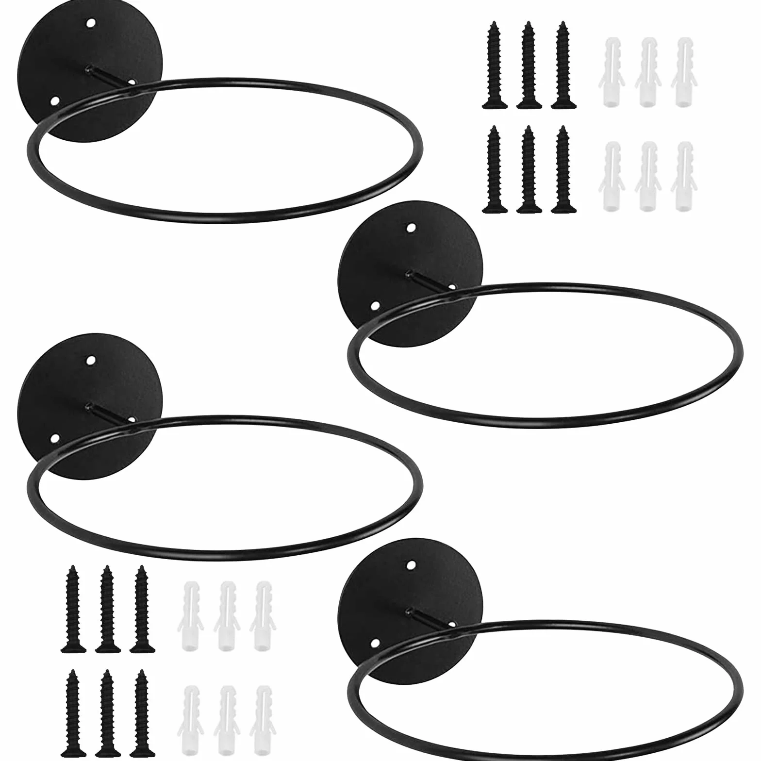 Support Ballon Mural Métal 4 Pièces Rack à Billes avec Vis Basket Football Rugby Volleyball (Noir)