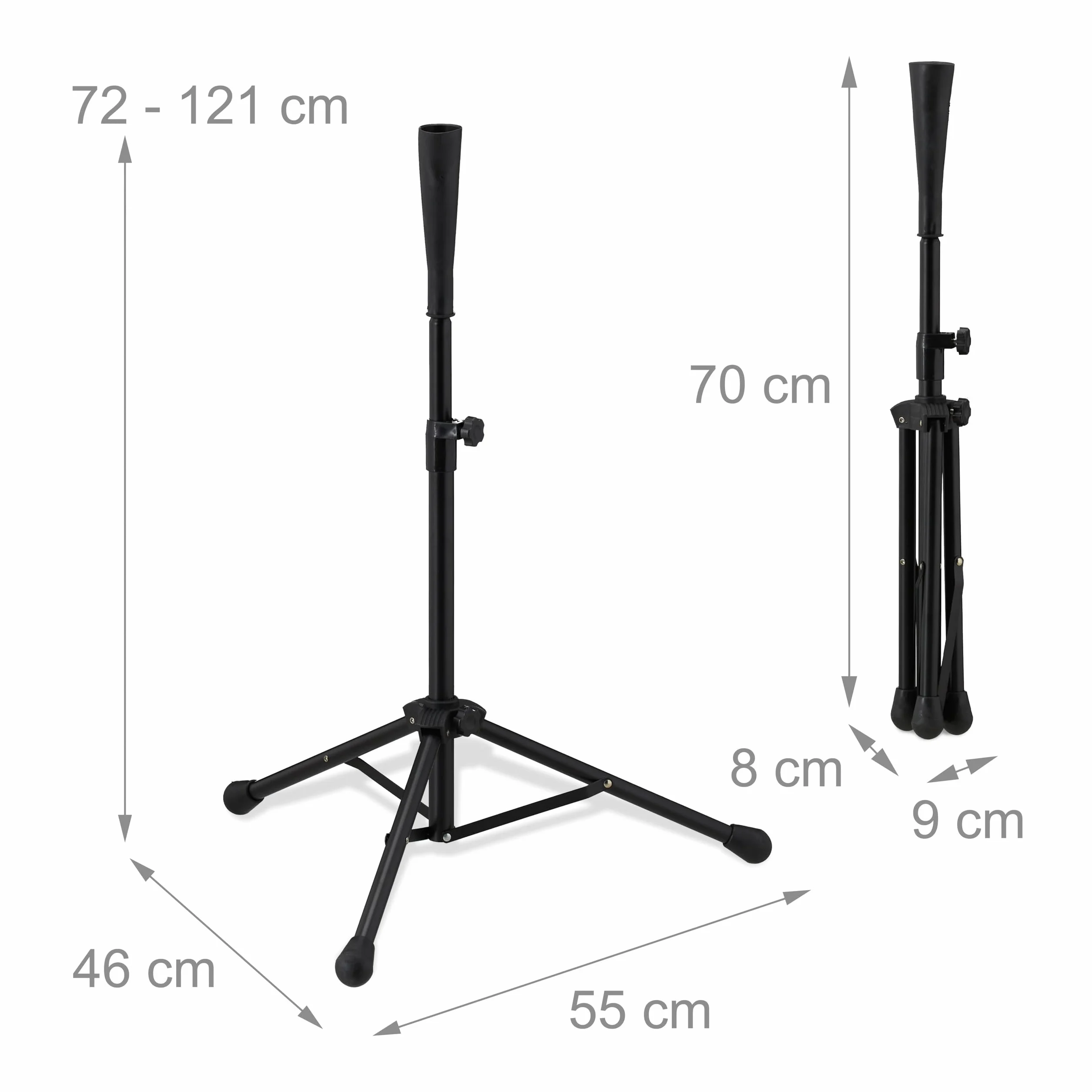 Relaxdays Trépied Baseball Frappe Support réglable Hauteur 72-121 cm Noir