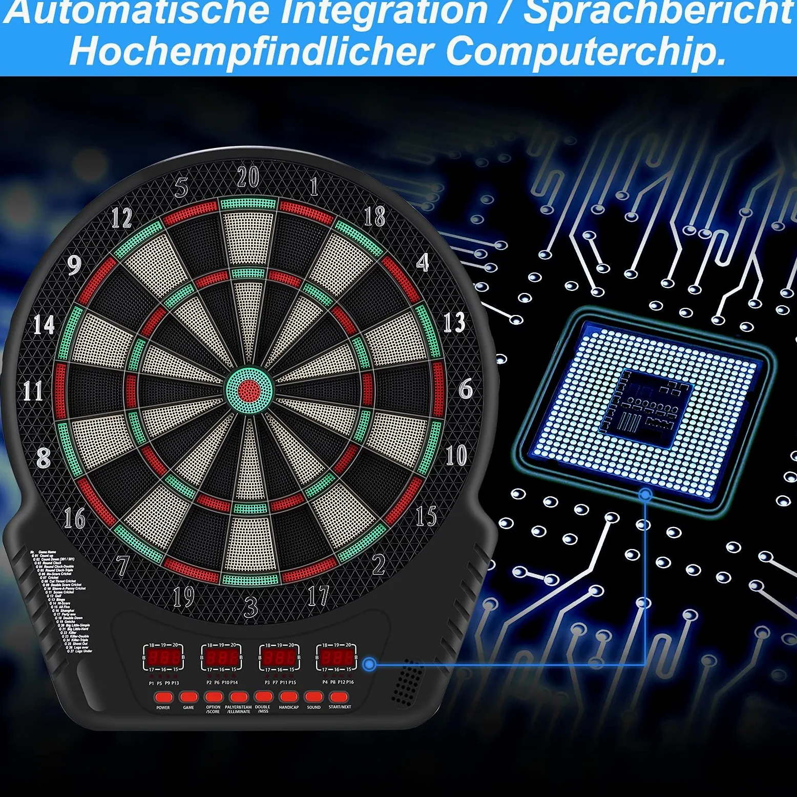 Jeu de fléchettes électronique, Plateau de fléchettes numérique pour jusqu'à 16 Joueurs, 27 Jeux avec 243 Options de Jeu pour fêtes et soirées Jeux DB2606