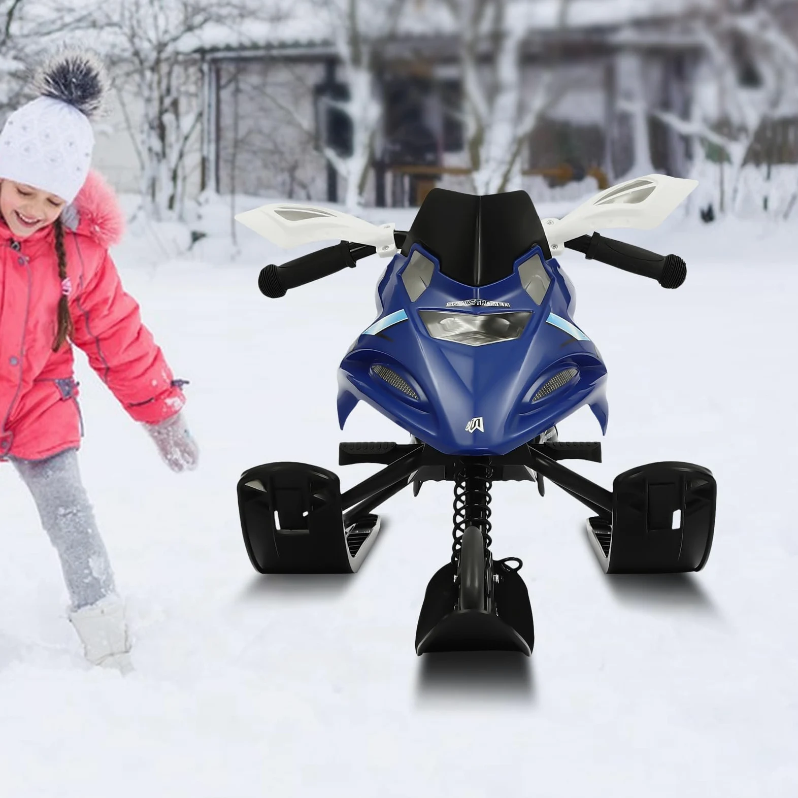 Luge de direction pour enfants, avec frein à pied et corde de remorquage haute résistance, luge pour enfants, max. 80 kg, coussin réglable en 3 positions, luge de ski pour enfants à partir de 3 ans