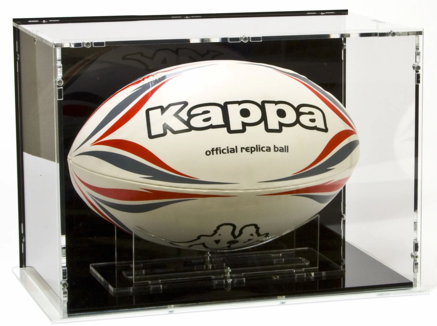Sora Vitrine de Ballon de Rugby Taille 5 avec Base Noire et Panneau Arrière Noir