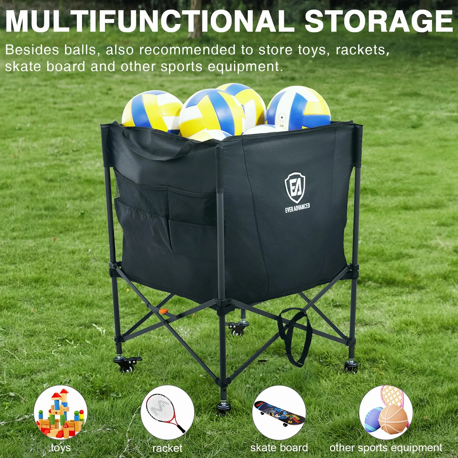 EVER ADVANCED Chariot de Rangement Pliable 83,8 x 57,9 cm pour Balles avec Roues verrouillables