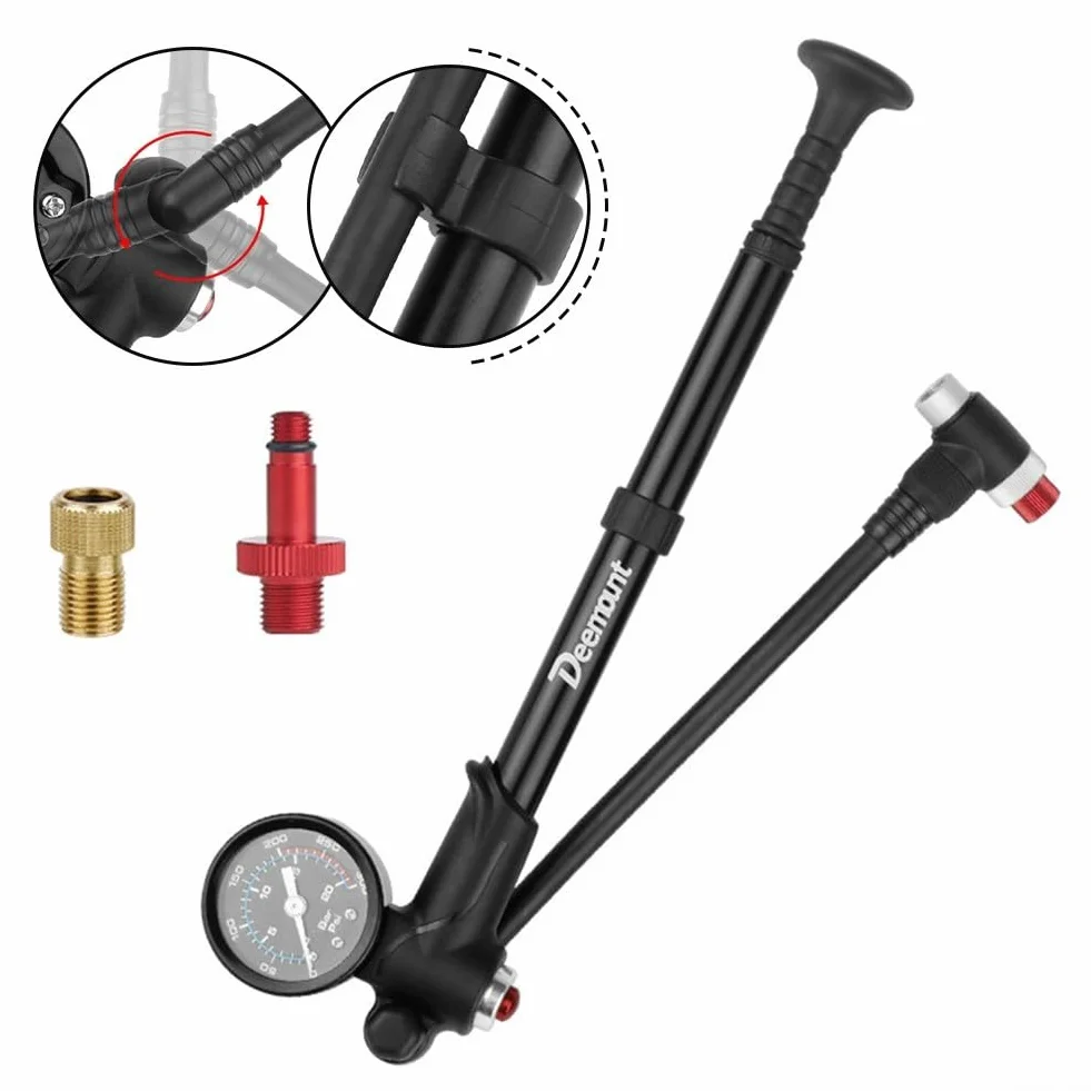 Pompe à air de vélo 300 psi avec manomètre intégré pour fourche avant et amortisseur arrière