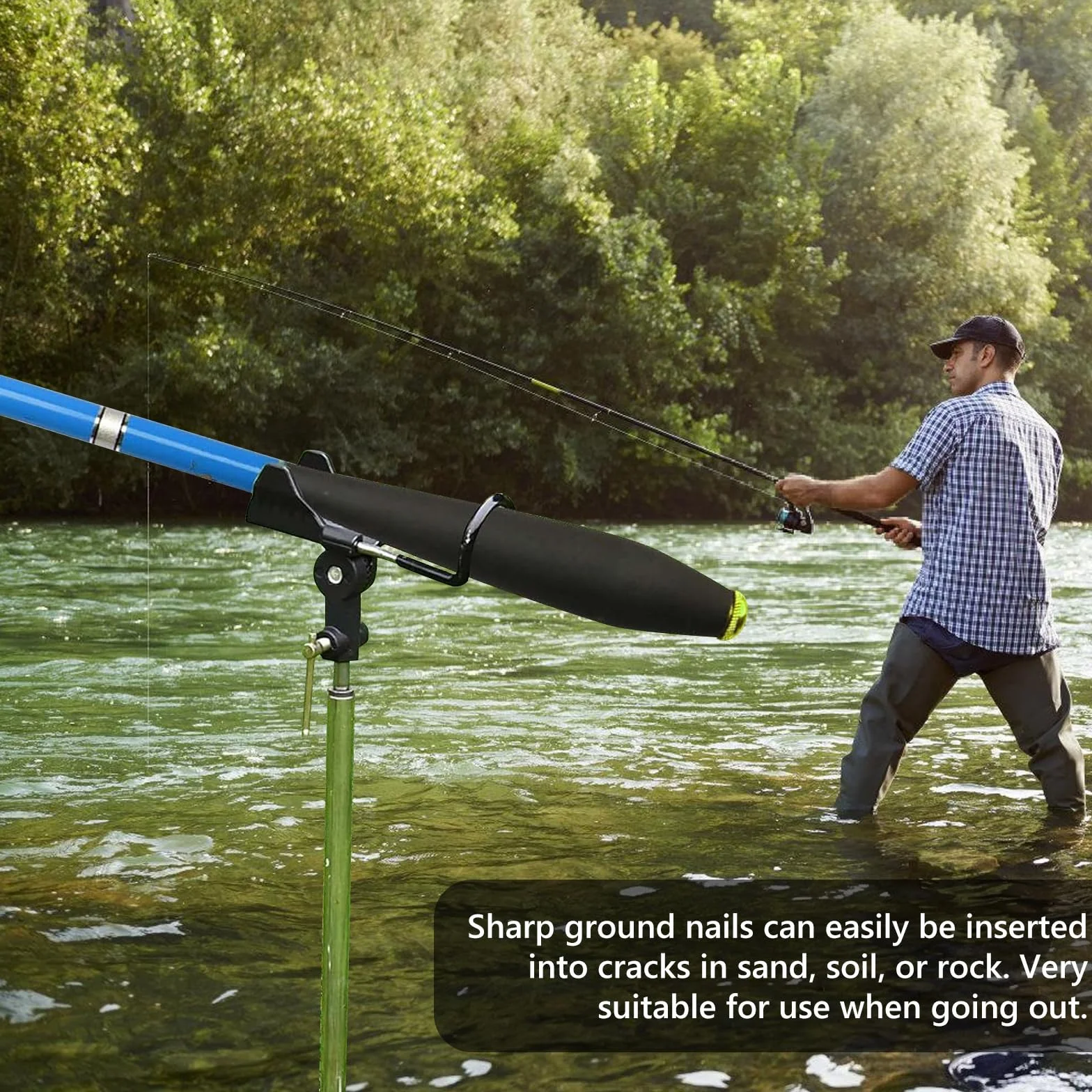 Support Canne à Pêche 2 Pièces Acier Inoxydable 360° Réglable Noir