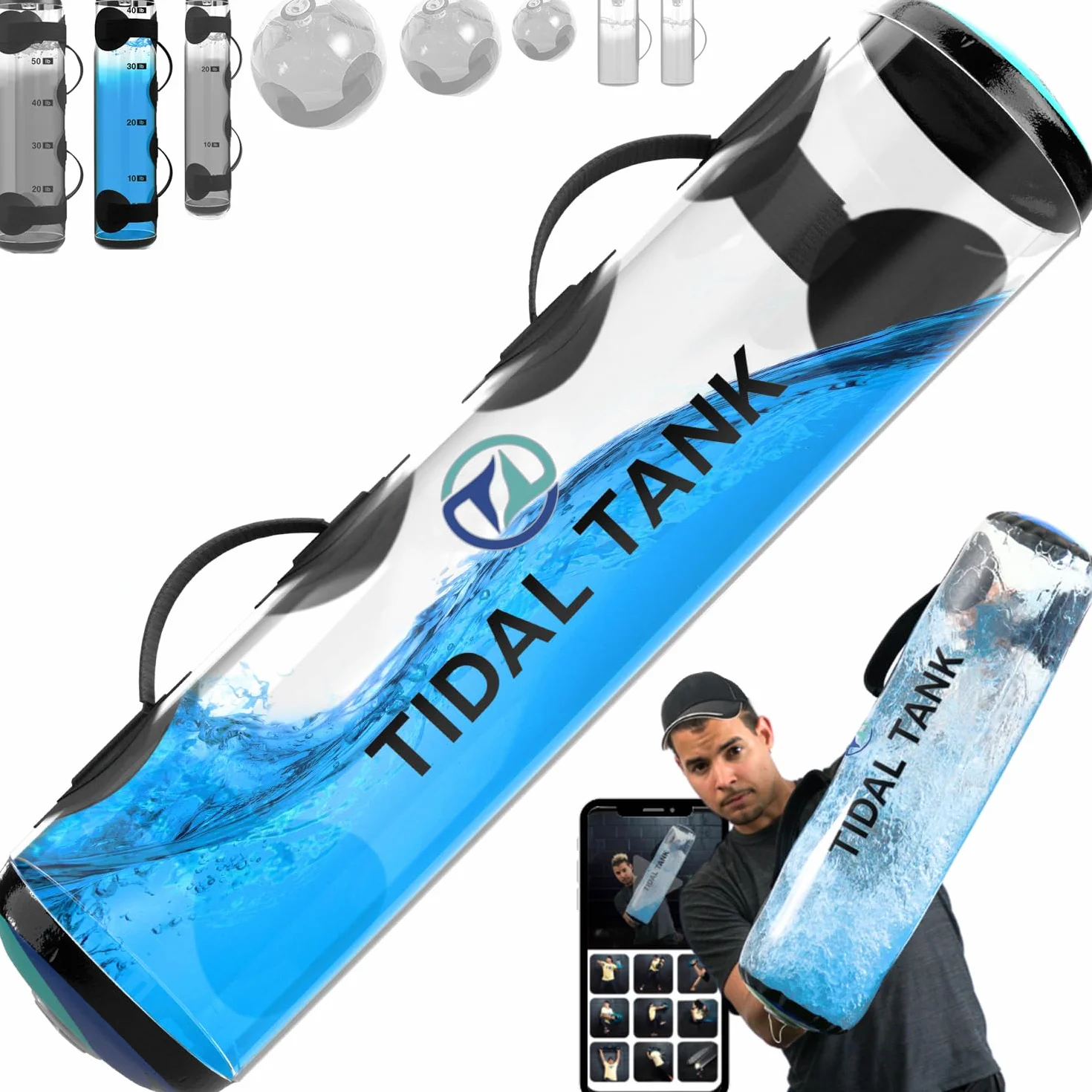 Tidal Tank Sac de Sable Alternatif 20,4 kg - Sac Aquatique réglable et d'alimentation avec Eau - Appareil de Base et d'équilibre - Équipement de Fitness Portable