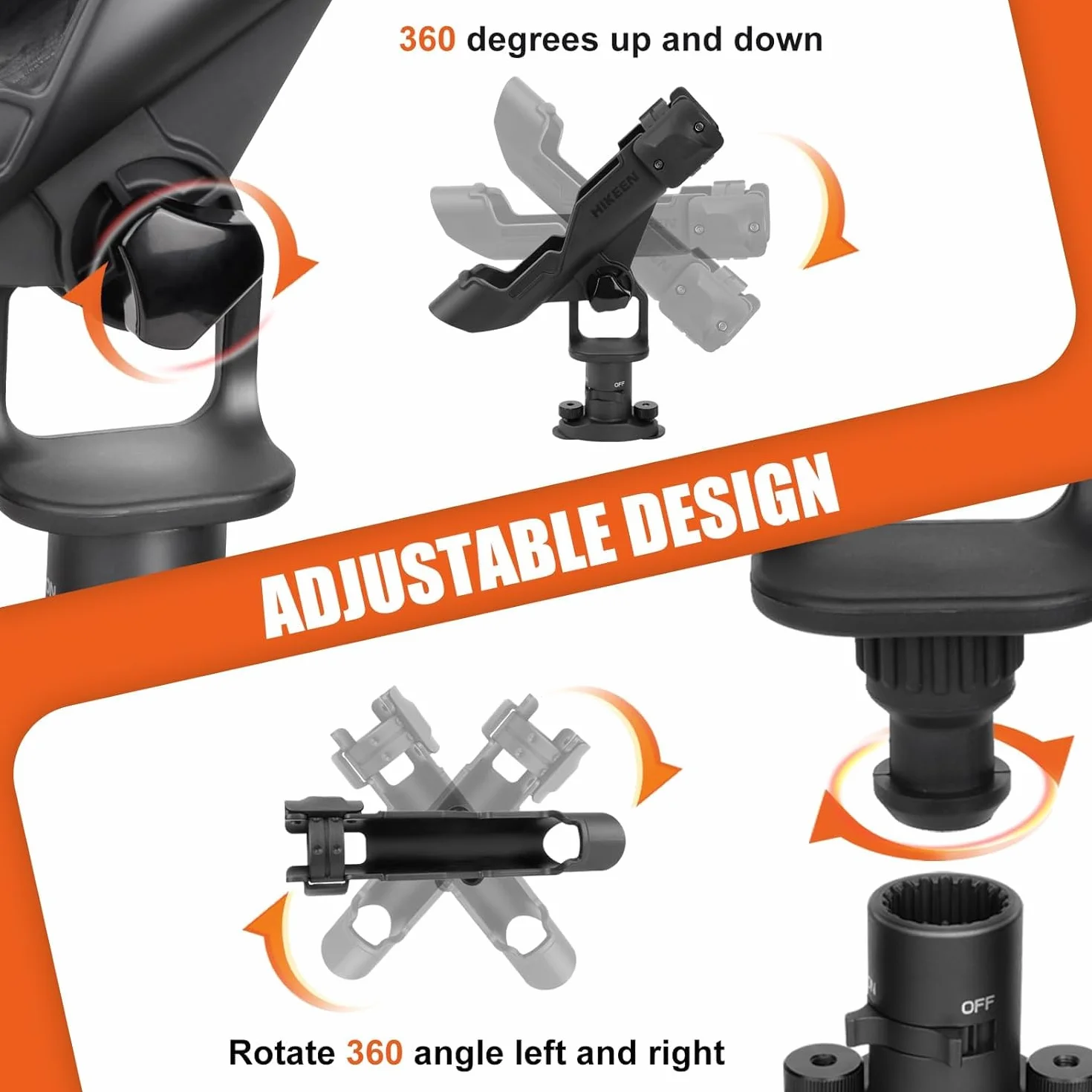 BOOSTEADY Support de Canne à Pêche pour Bateau et Kayak, Porte Canne Réglable 360° Montage Rail ou Pont