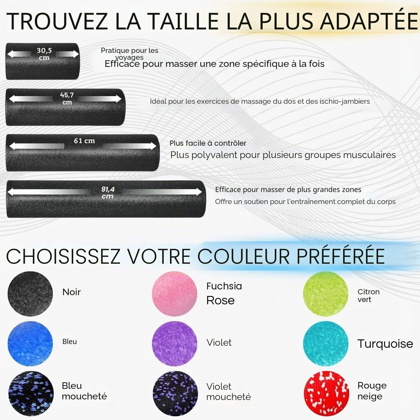 Yes4All Rouleau Mousse Rond en EPP Haute Densité pour le Dos, Yoga, Pilates & Étirements - 30, 45, 60, 90 cm