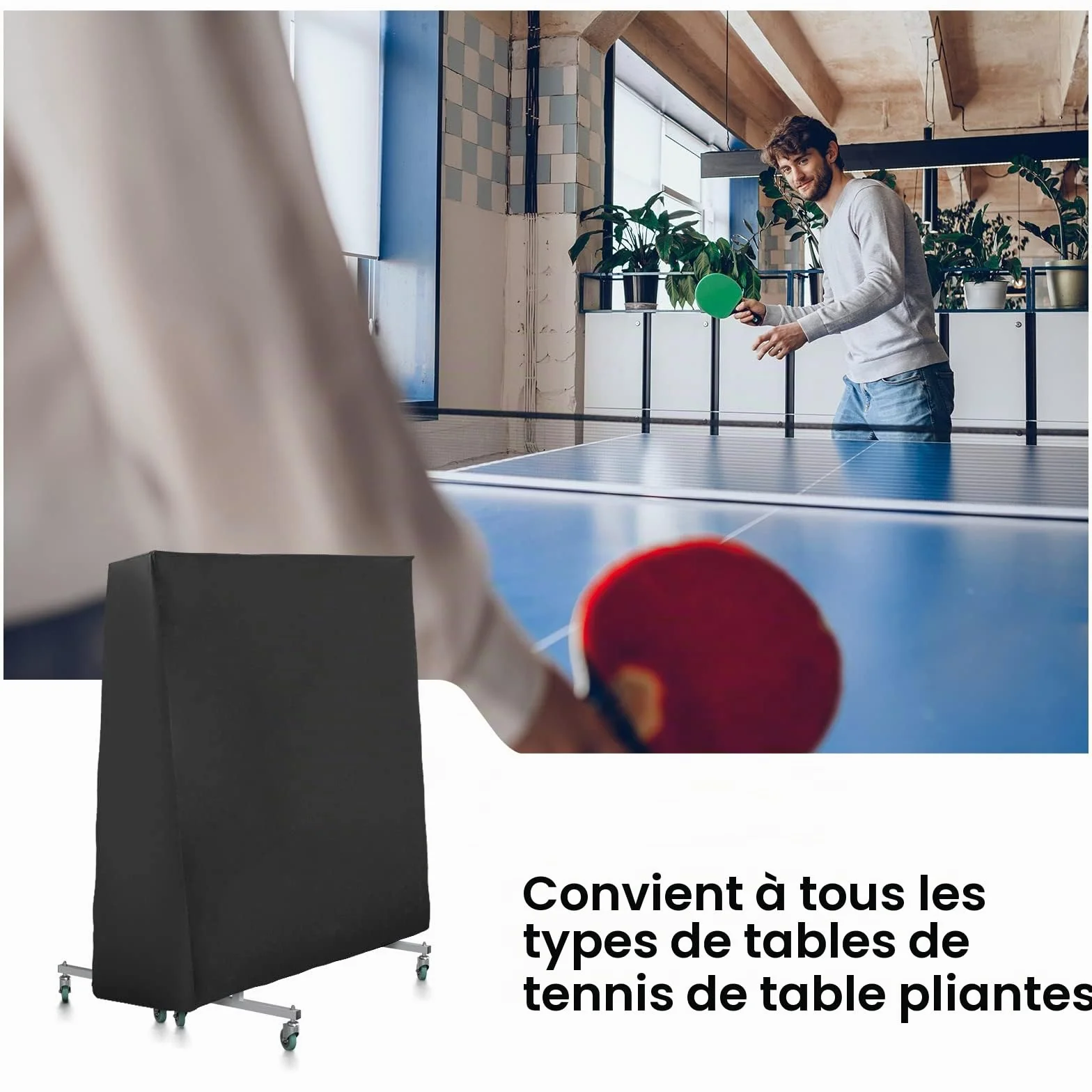 GUANJUNE Housse de Table de Ping Pong Étanche Anti-UV Coupe-vent 165x70x185cm