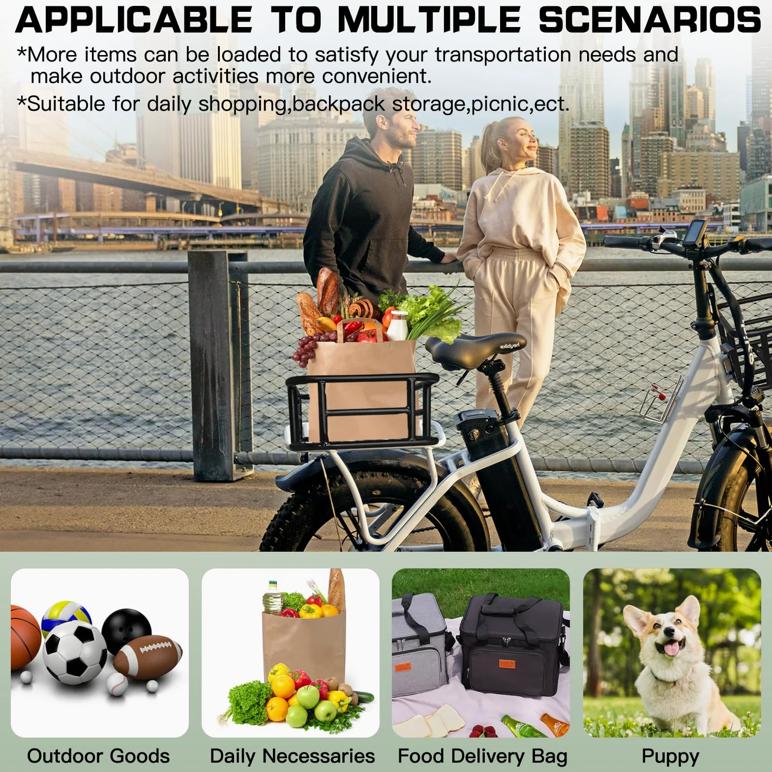 RAYMACE Panier arrière de vélo avec Filet de Cargaison, Housse imperméable et Doublure épaisse, Panier de vélo Robuste, Support Parfait pour vélo électrique
