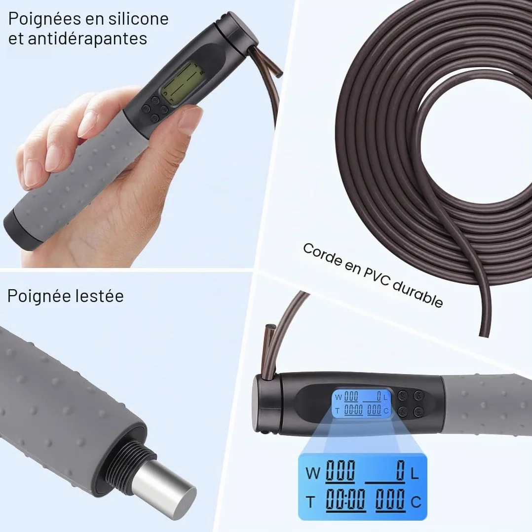 Te-Rich Corde à Sauter Sport Sans Fil avec Compteur, 3M Réglable Roulements à Billes Acier Poignées Antidérapantes