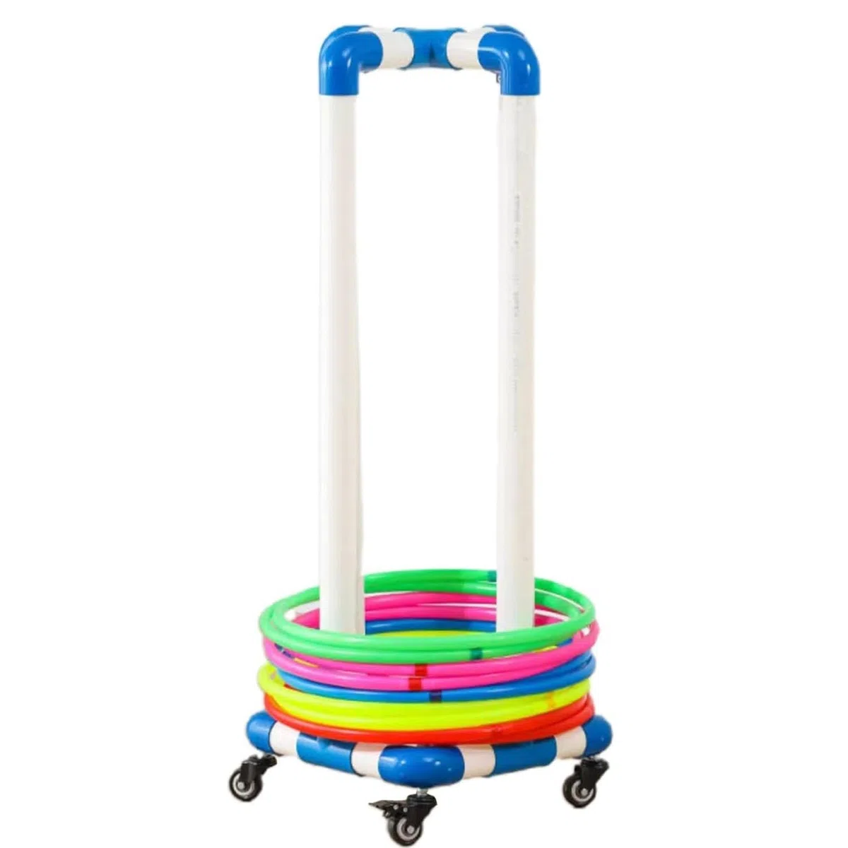 Hula Hoop et support de corde à sauter, chariot de rangement autonome de fitness, organisateur d'équipement de sport mobile pour garage et aire de jeux
