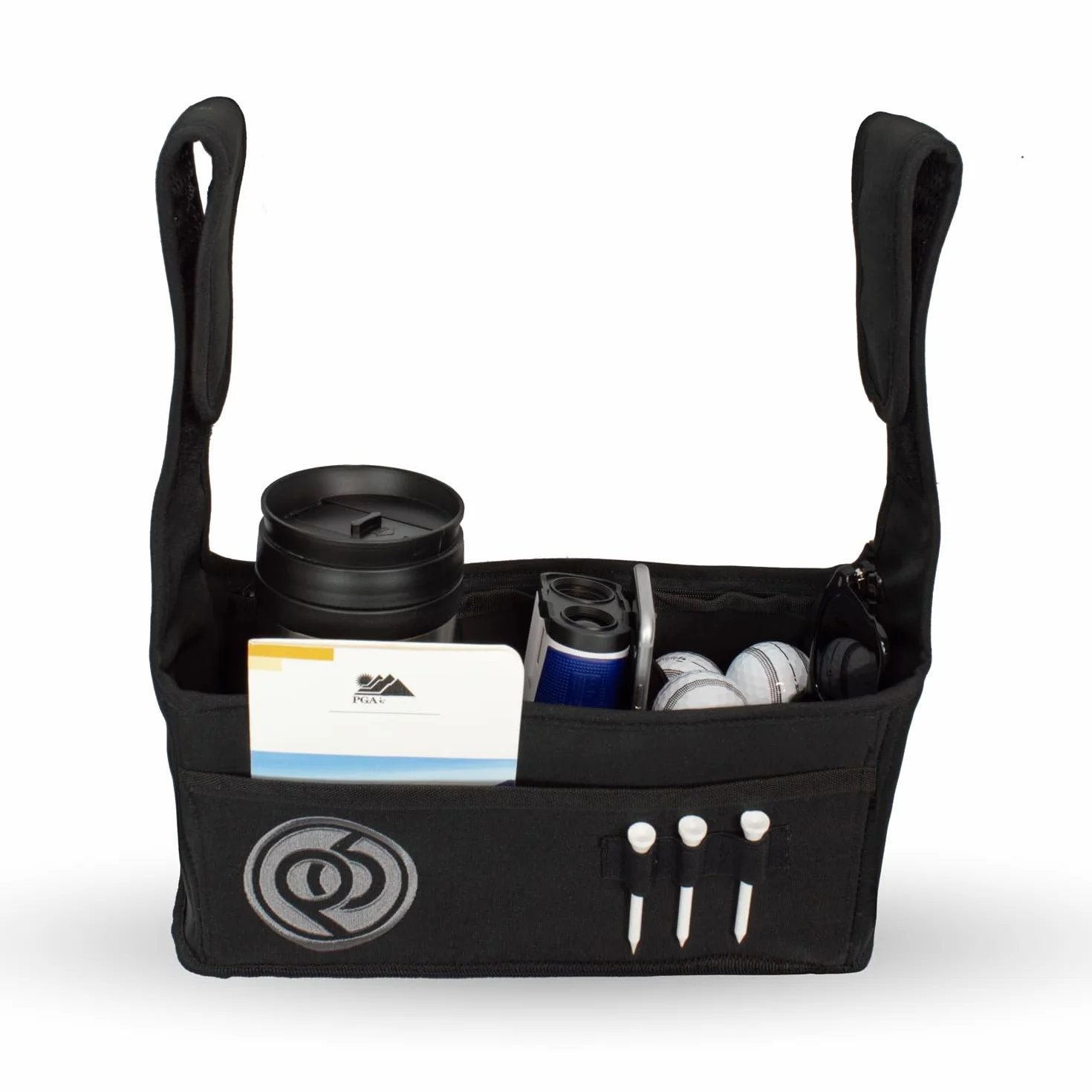Poche organisatrice universelle pour chariot de golf à pousser, support à accès facile pour accessoires, télémètre, boisson et plus. Compatible avec Motocaddy, Powakaddy, Clicgear, Cube, Masters, Big