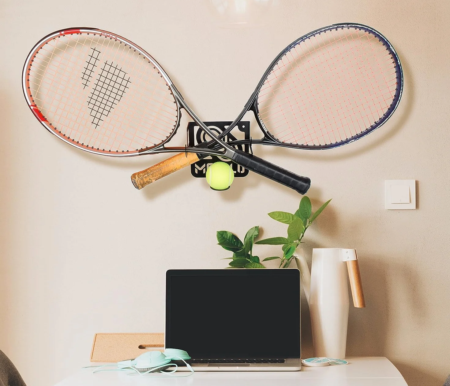 Support Mural Rangement Raquette Tennis Acier