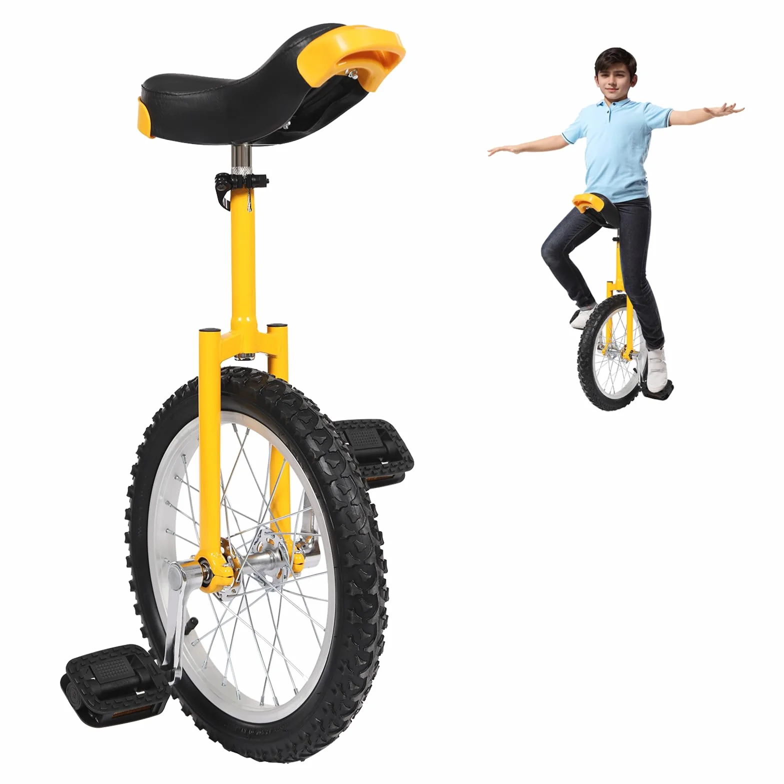 Monocycle 16 pouces Béquille Unicycle Vélo avec poignées Hauteur réglable 71-81 cm