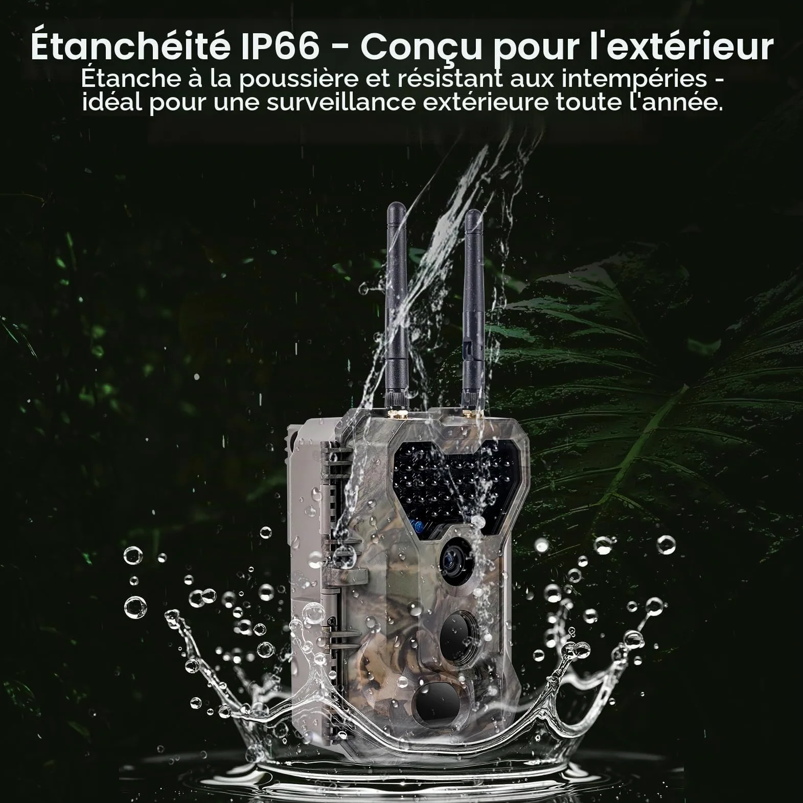 Meidase P300 Caméra de Chasse, WiFi Bluetooth 50m Portée de Connexion, Double Antenne, 64mp 1296p, Vision Nocturne, Activation Mouvement, Ip66 Etanche, Transfert App, Surveillance Extérieure