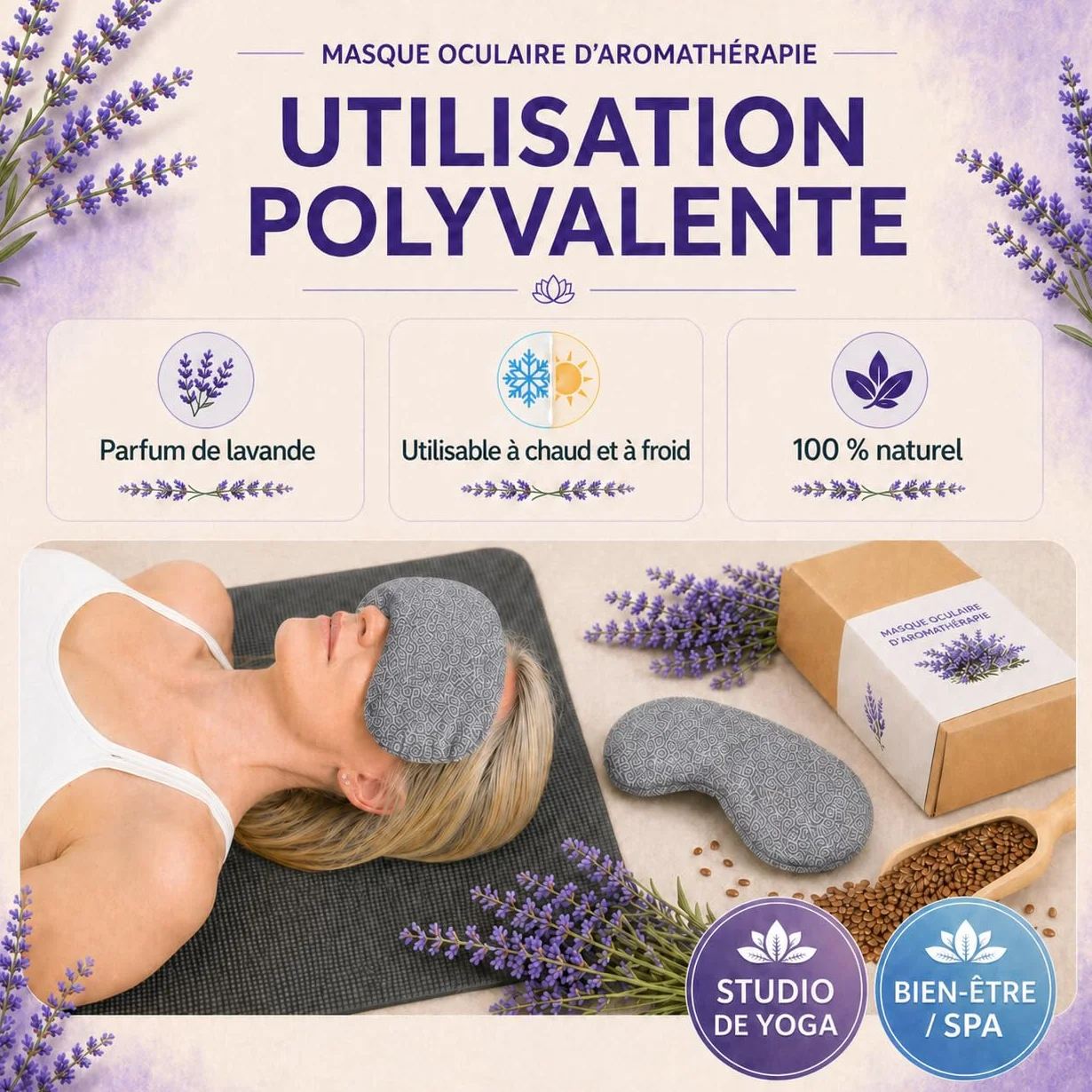 Coussin pour Les Yeux avec garnissage en graines de Lin et Lavande - Masque Yeux détente Yoga méditation