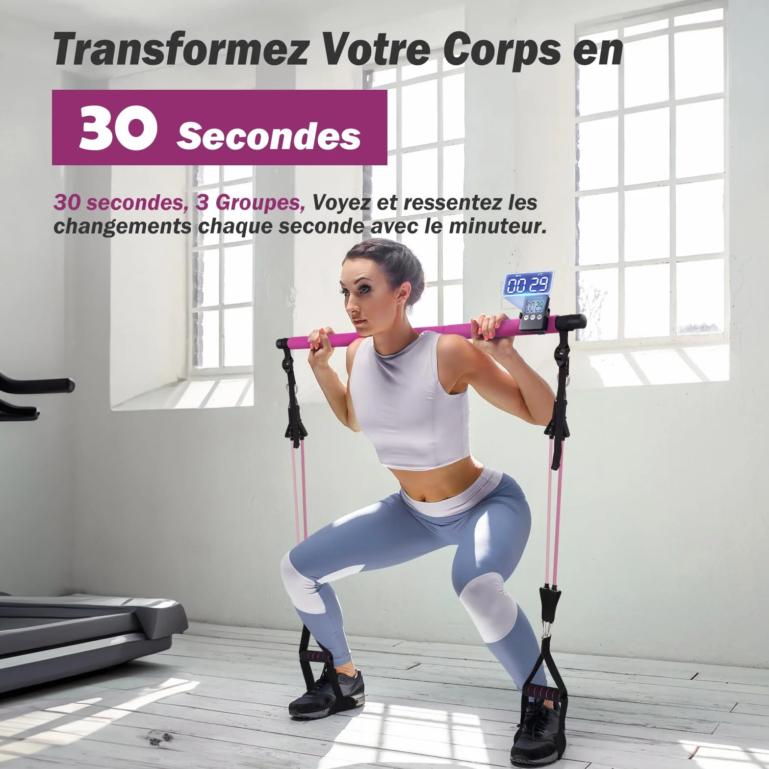 ALongSong Kit Barre de Pilates avec 4 Bandes de Résistance Élastique 20-140Lbs pour Homme Femme Musculation Yoga