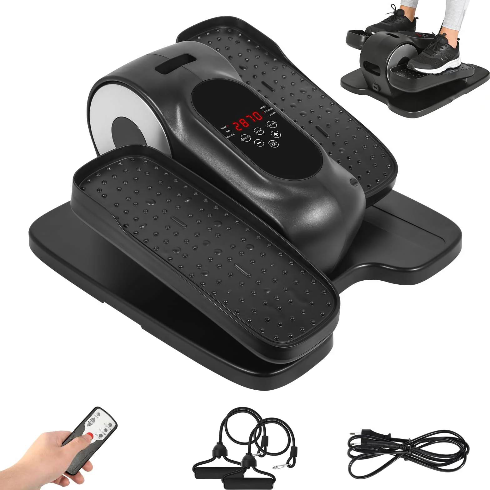 Mini Elliptique Électrique EVOLAND avec Télécommande, Écran LCD, 12 Vitesses, Corde Résistance, Portable