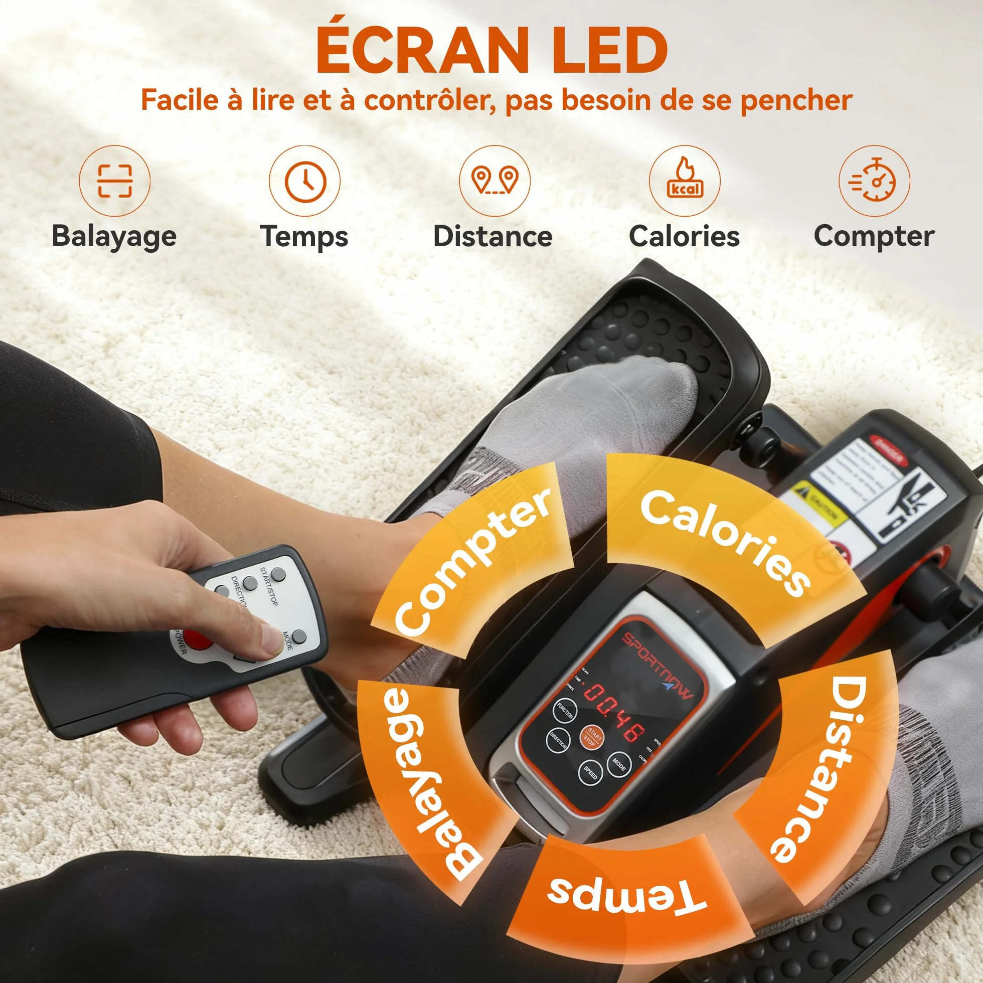 SPORTNOW Vélo elliptique de Bureau Mini Velo d'appartement 12 Vitesses Manuel Automatique 3 Programmes Télécommande Écran LCD Silencieux pour Seniors Adultes