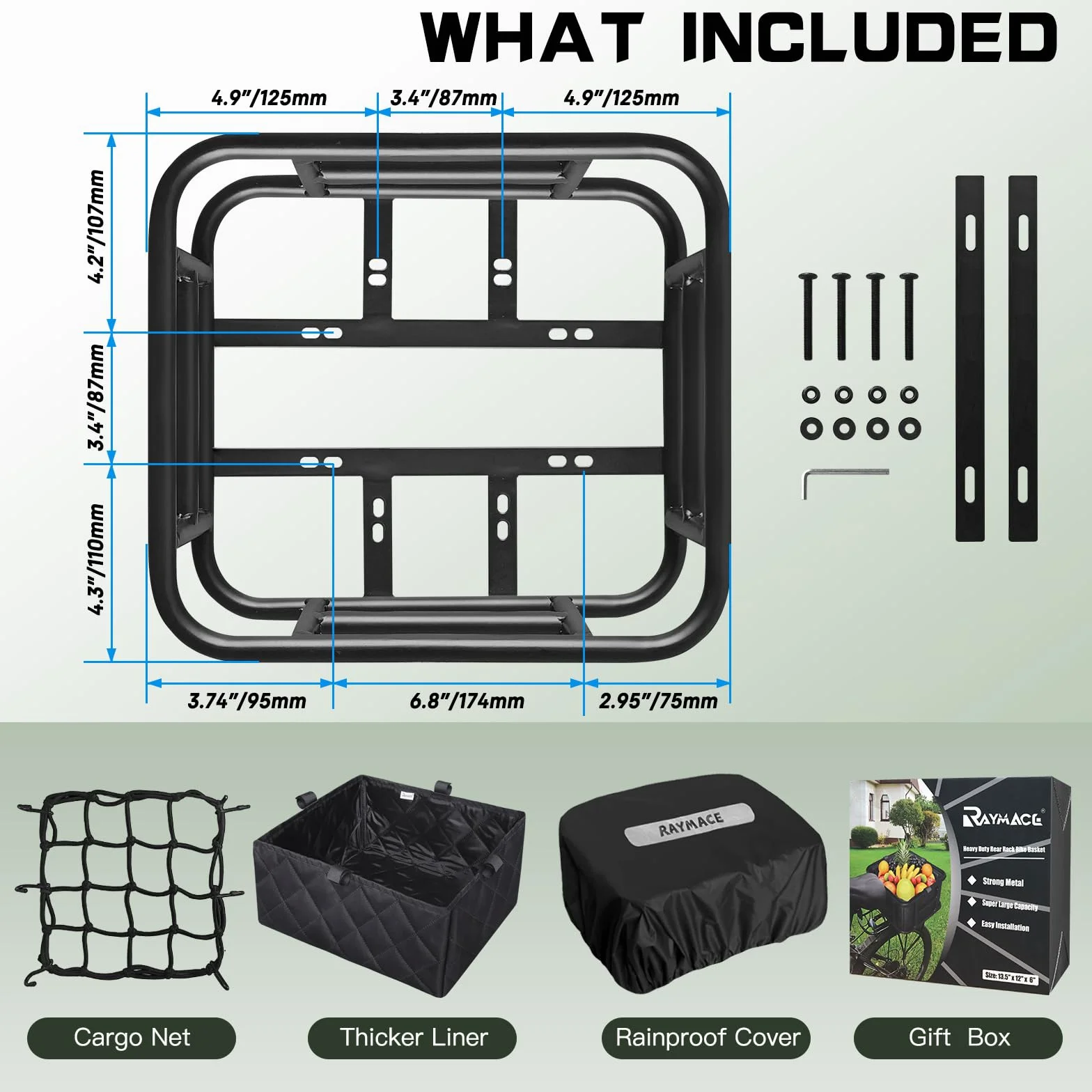 RAYMACE Panier arrière de vélo avec Filet de Cargaison, Housse imperméable et Doublure épaisse, Panier de vélo Robuste, Support Parfait pour vélo électrique