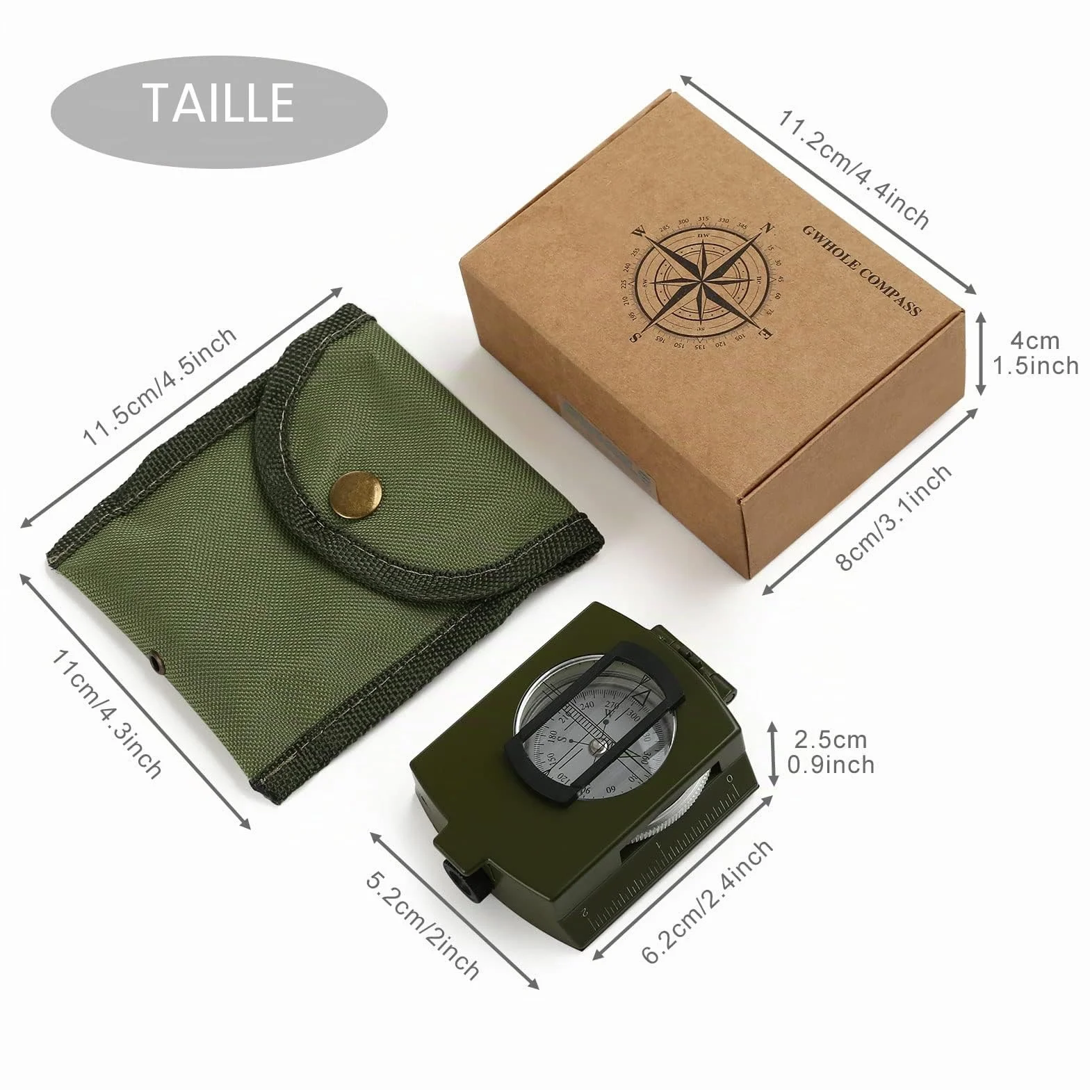 Boussole Multifonctionnelle Professionnelle Militaire en Métal Vert Armée pour Randonnée Camping