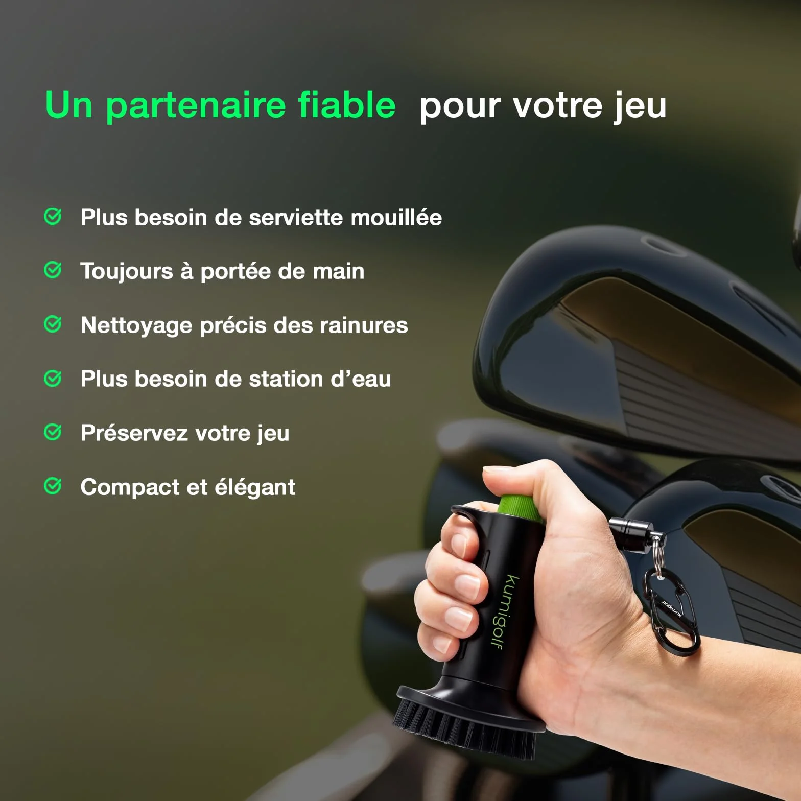 H3 Brosse à eau de golf, fonction de pulvérisation et clips magnétiques, brosse de club de golf et nettoyant de club de golf, poils en nylon de qualité supérieure et solides pour surfaces de